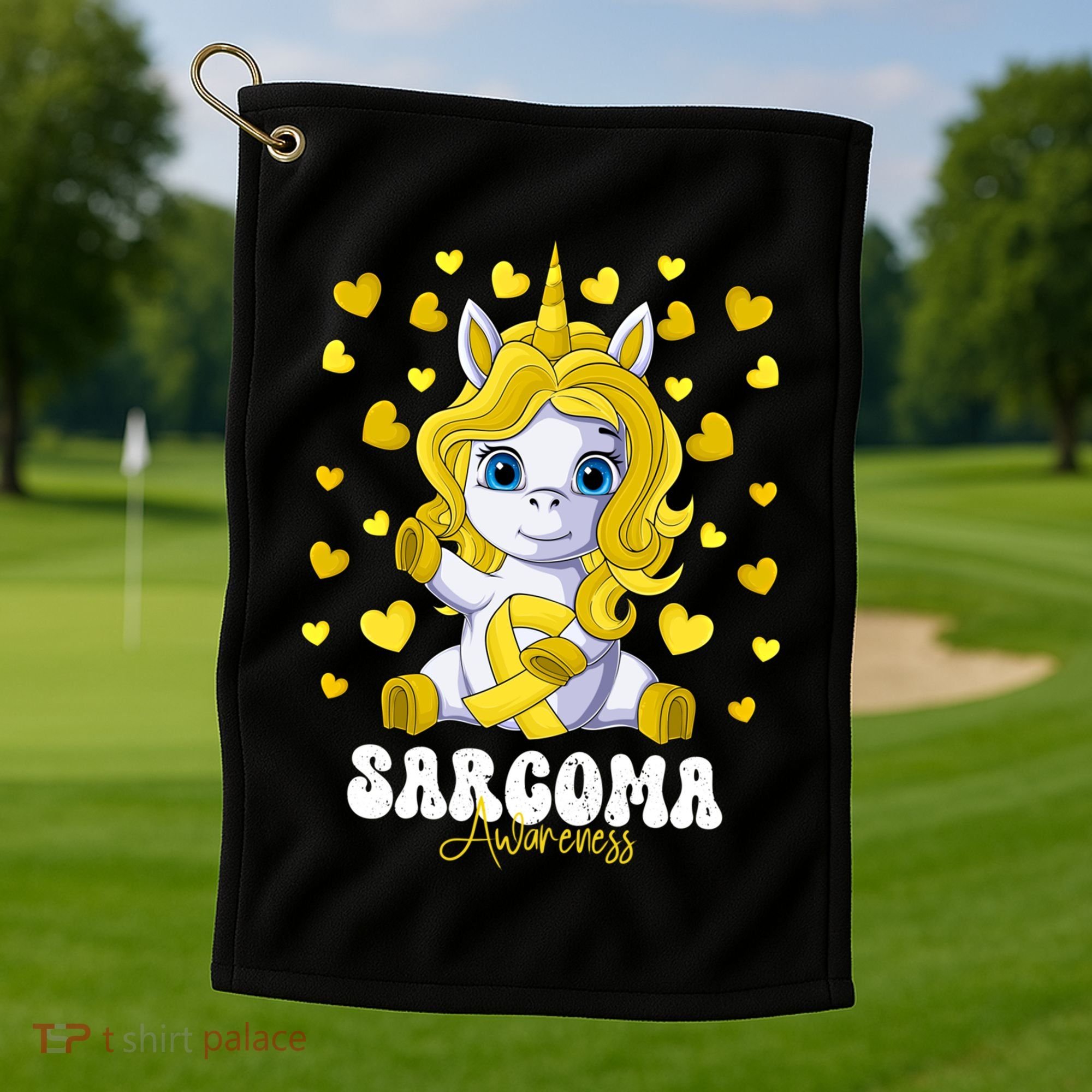 Sarcoma Awareness Month Yellow Ribbon Unicorn Great Gift Golf Towel