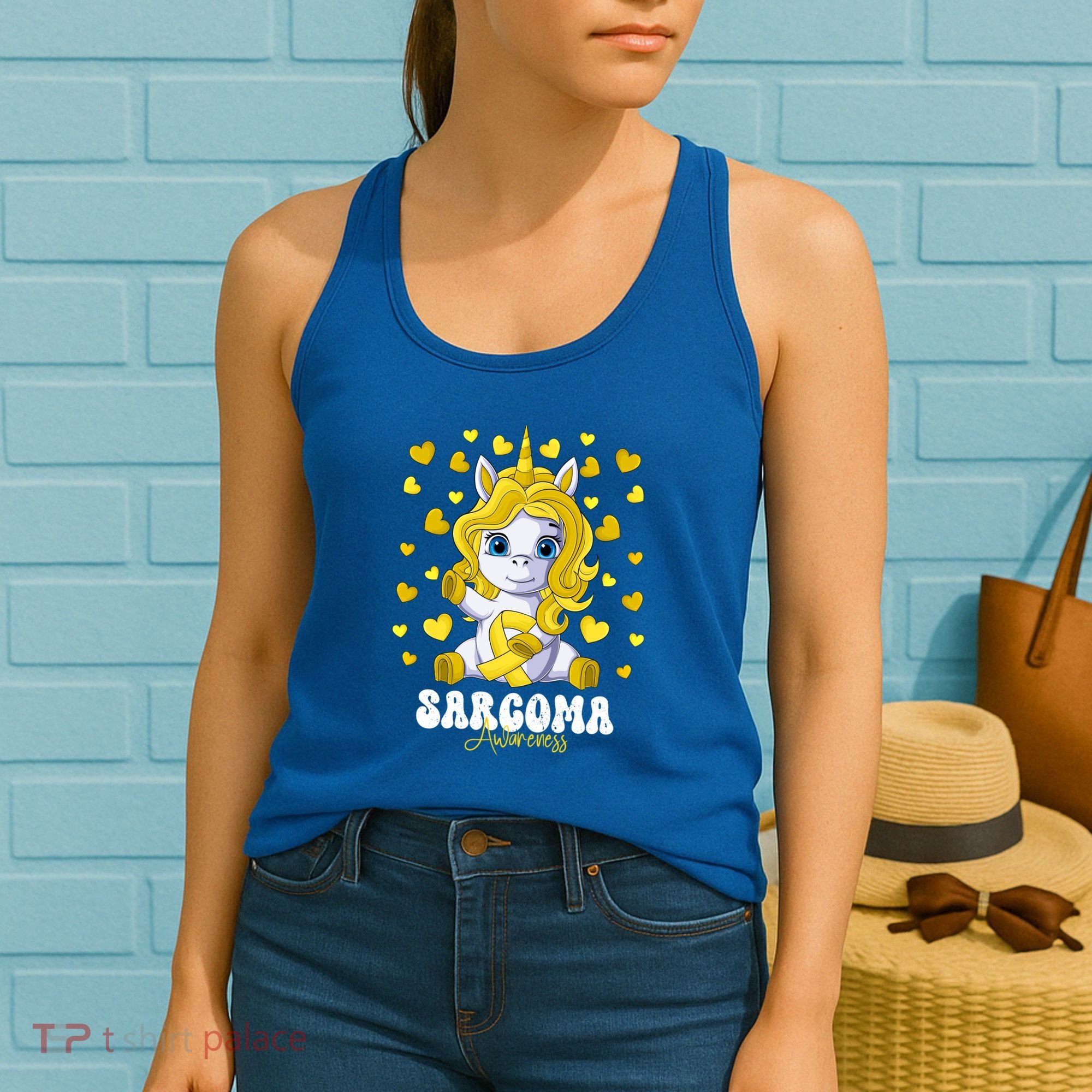 Sarcoma Awareness Month Yellow Ribbon Unicorn Great Gift Women's Tank Top