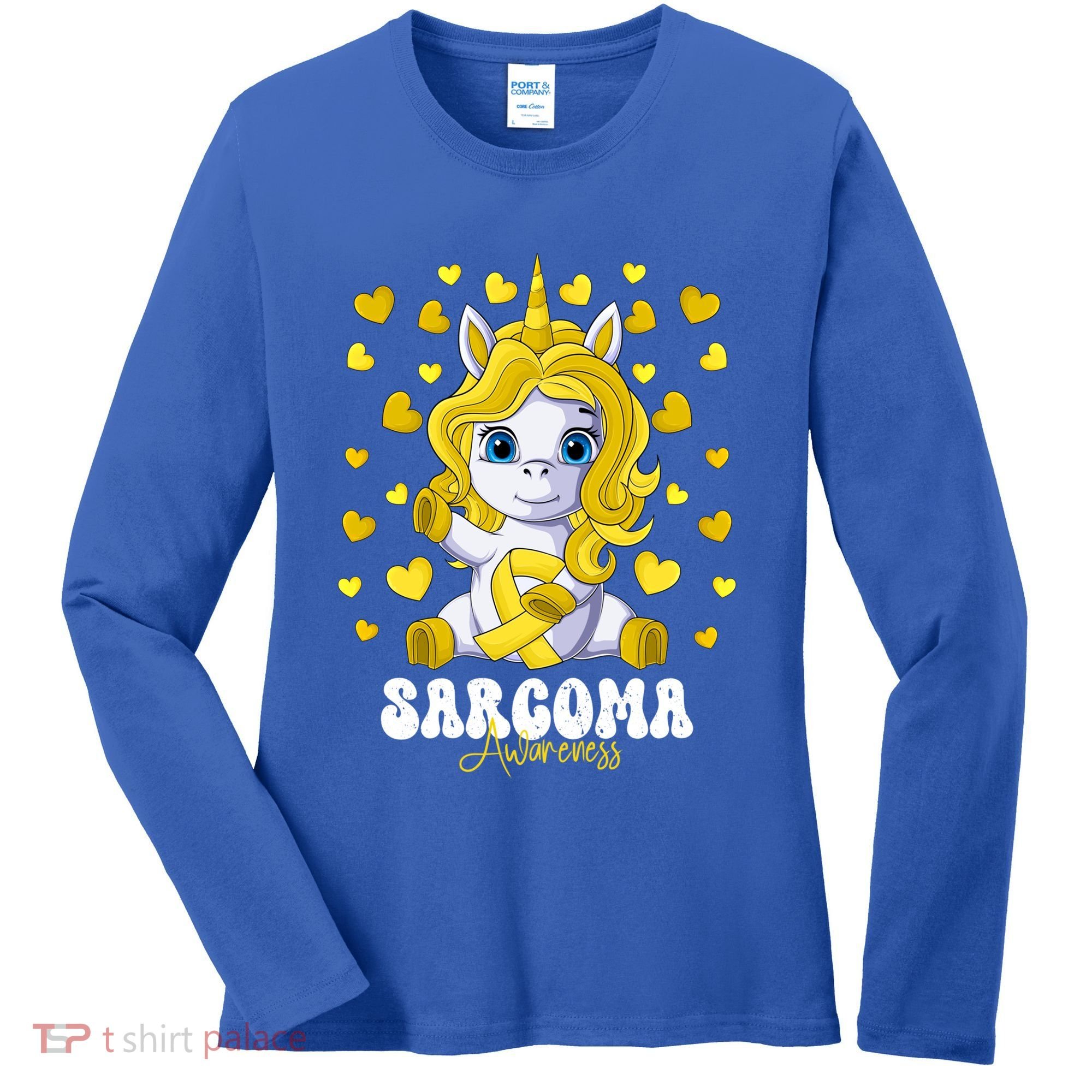 Sarcoma Awareness Month Yellow Ribbon Unicorn Great Gift Women's Long Sleeve Shirt
