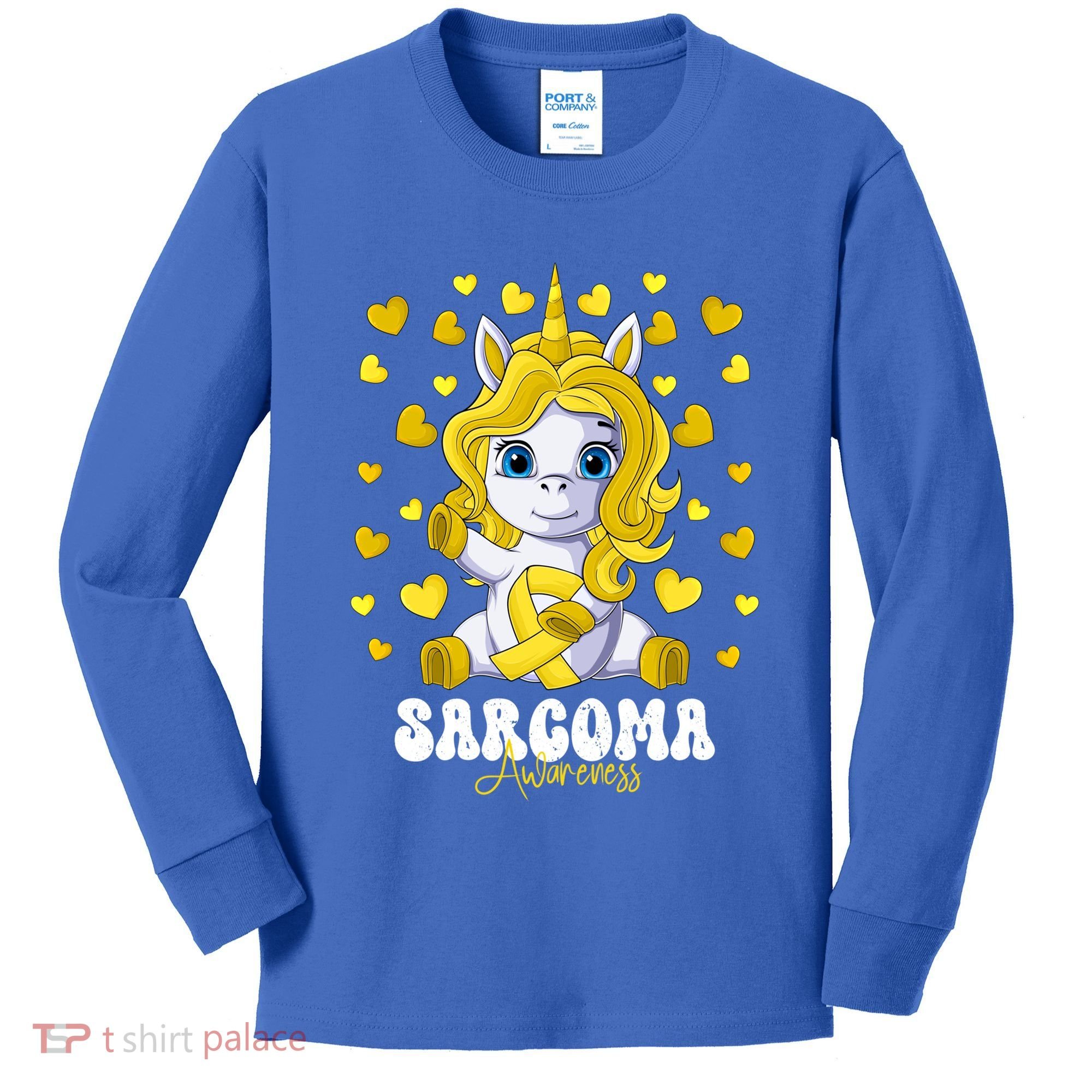 Sarcoma Awareness Month Yellow Ribbon Unicorn Great Gift Kids Long Sleeve Shirt