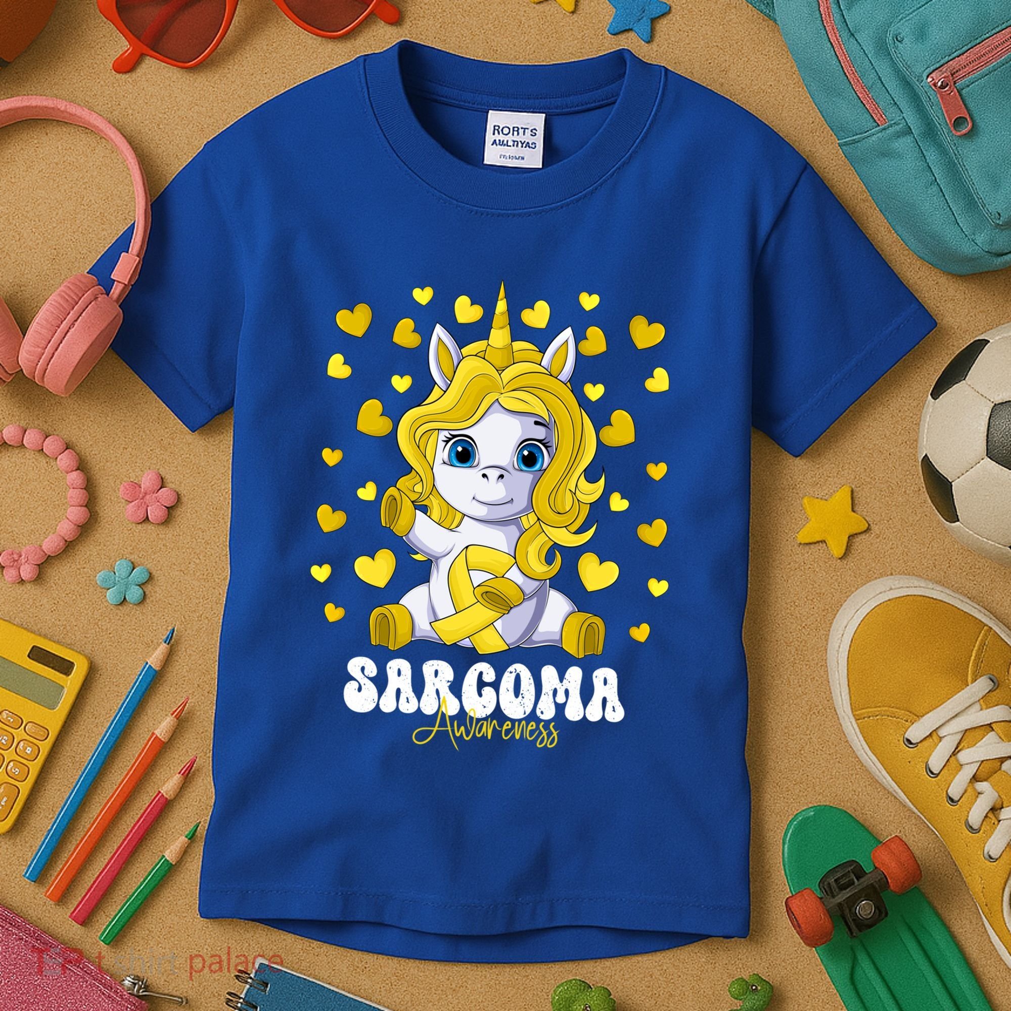 Sarcoma Awareness Month Yellow Ribbon Unicorn Great Gift Kids T-Shirt