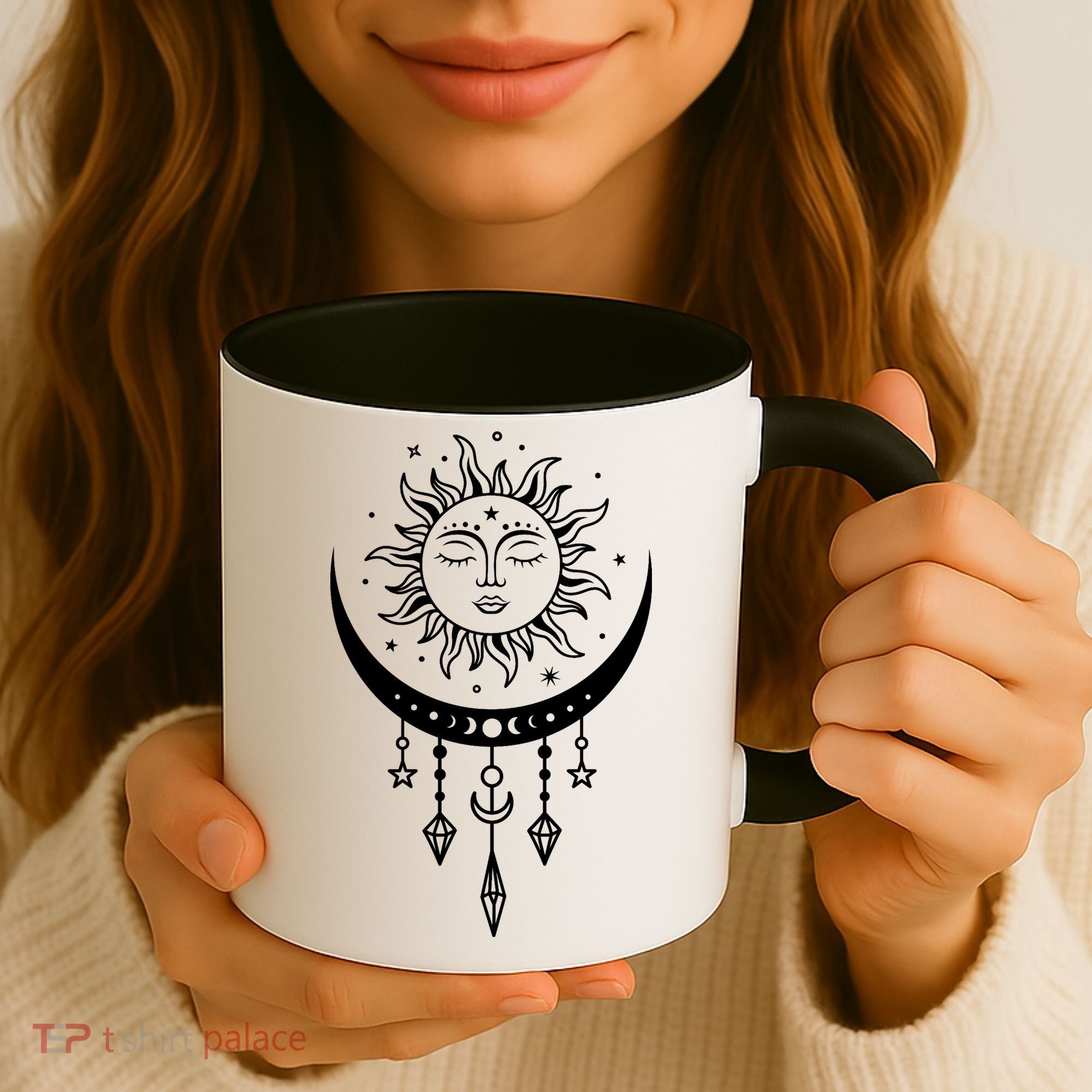 Sun And Moon Celestial Boho Mystical Print Witchy Magic Moon Coffee Mug