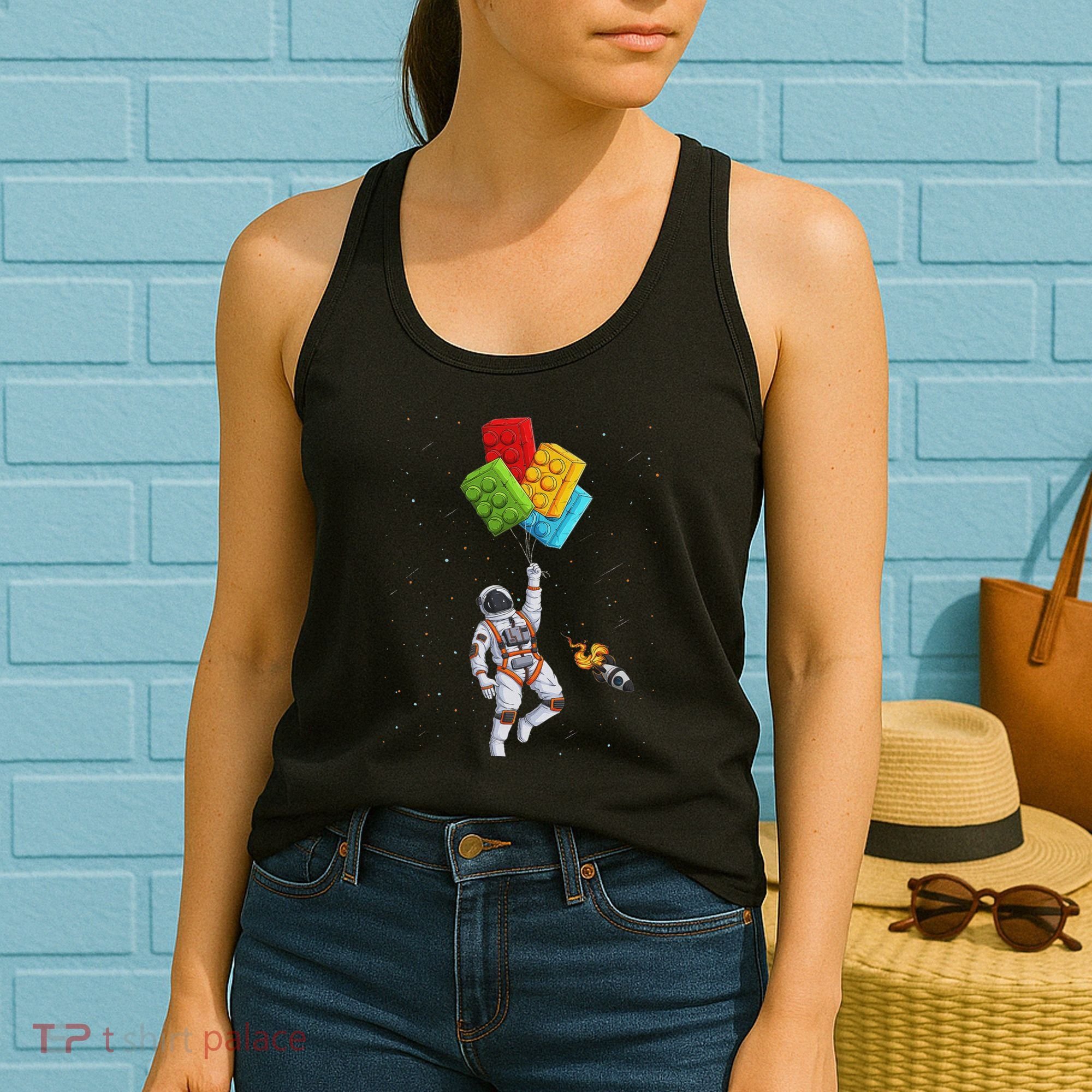 Space Astronaut Master Builder Funny Building Blocks Bricks Women's Tank Top