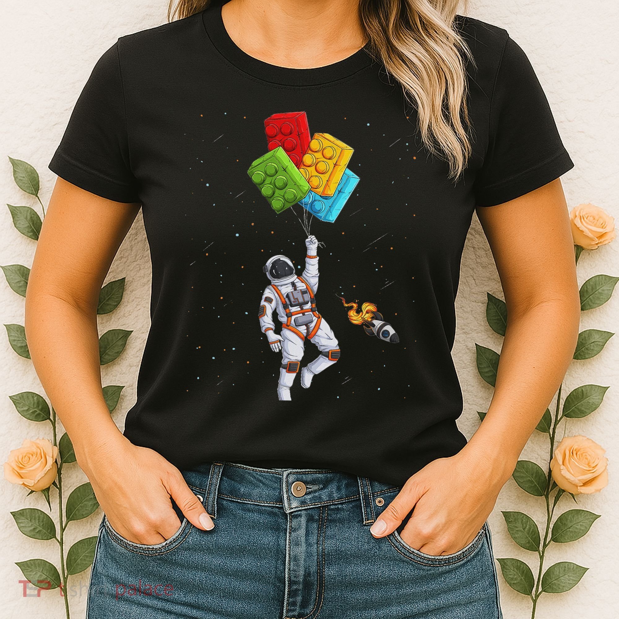 Space Astronaut Master Builder Funny Building Blocks Bricks Women's T-Shirt