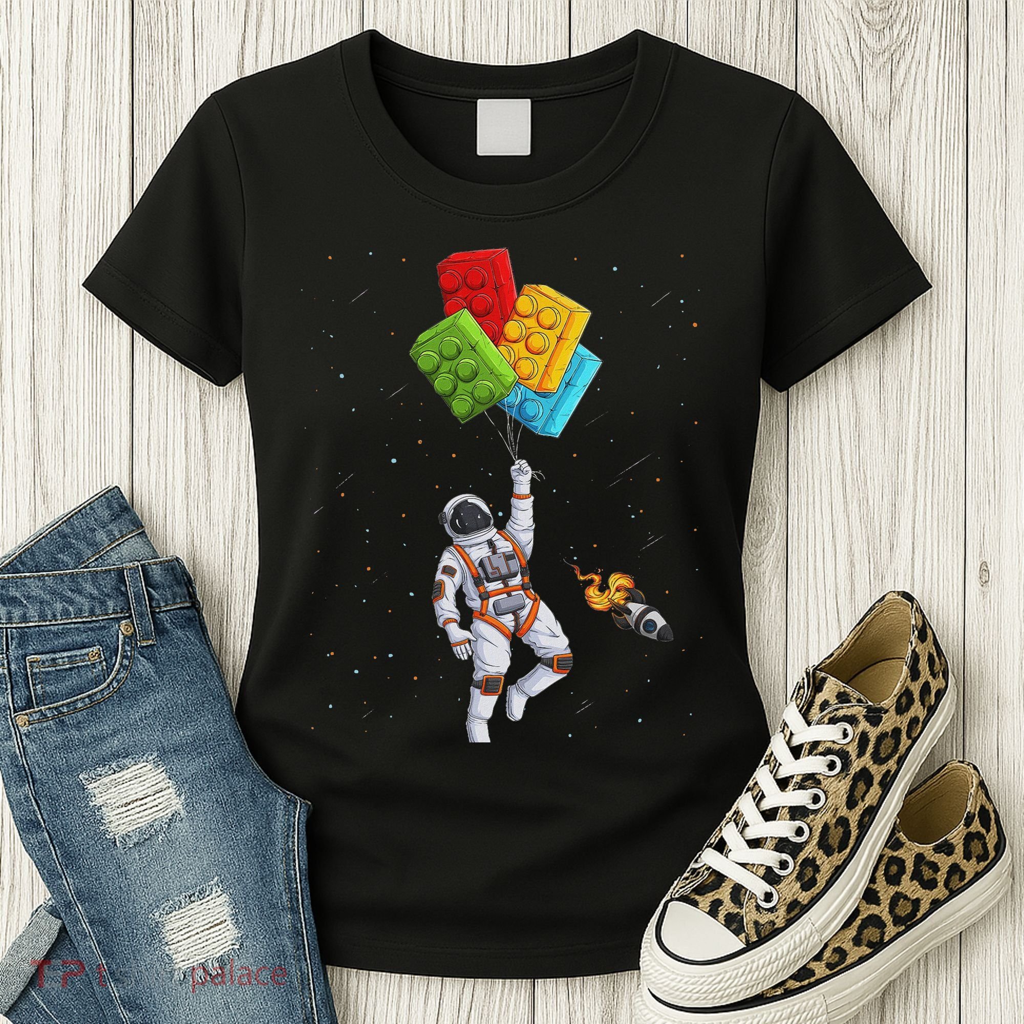 Space Astronaut Master Builder Funny Building Blocks Bricks Women's T-Shirt