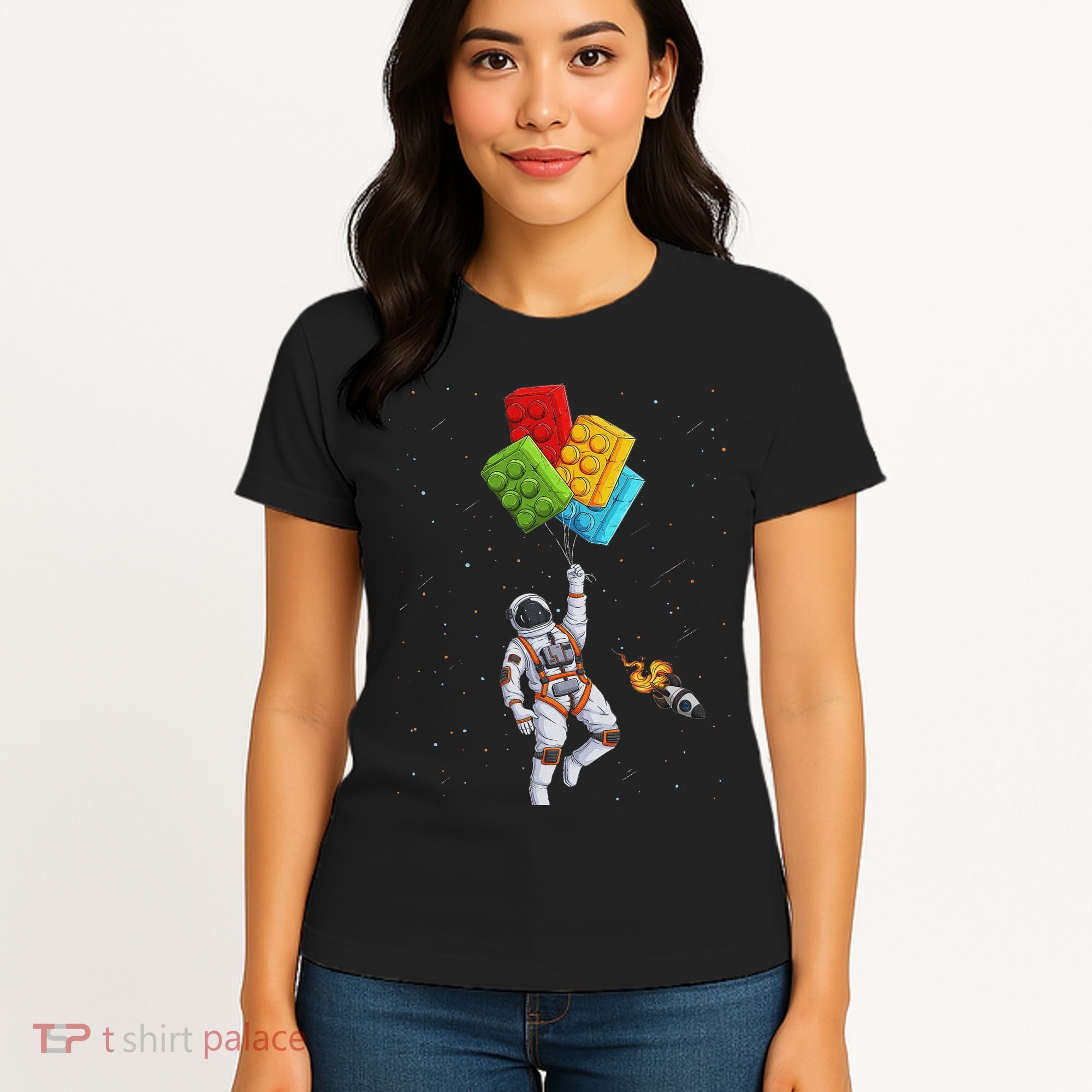 Space Astronaut Master Builder Funny Building Blocks Bricks Women's T-Shirt