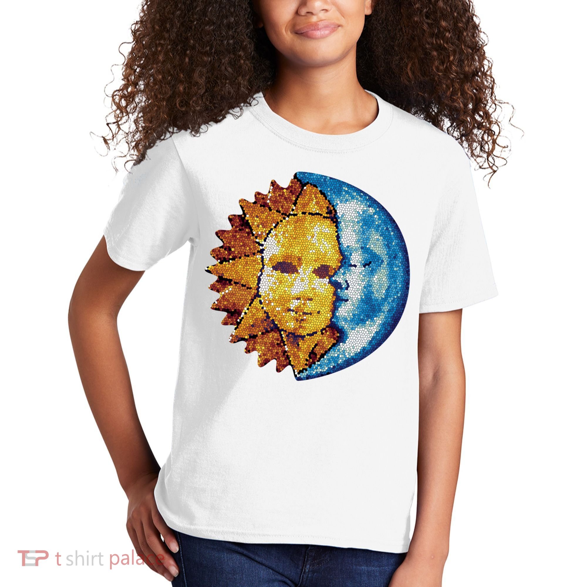 Sun And Moon Mosaic Astrology Kids T-Shirt