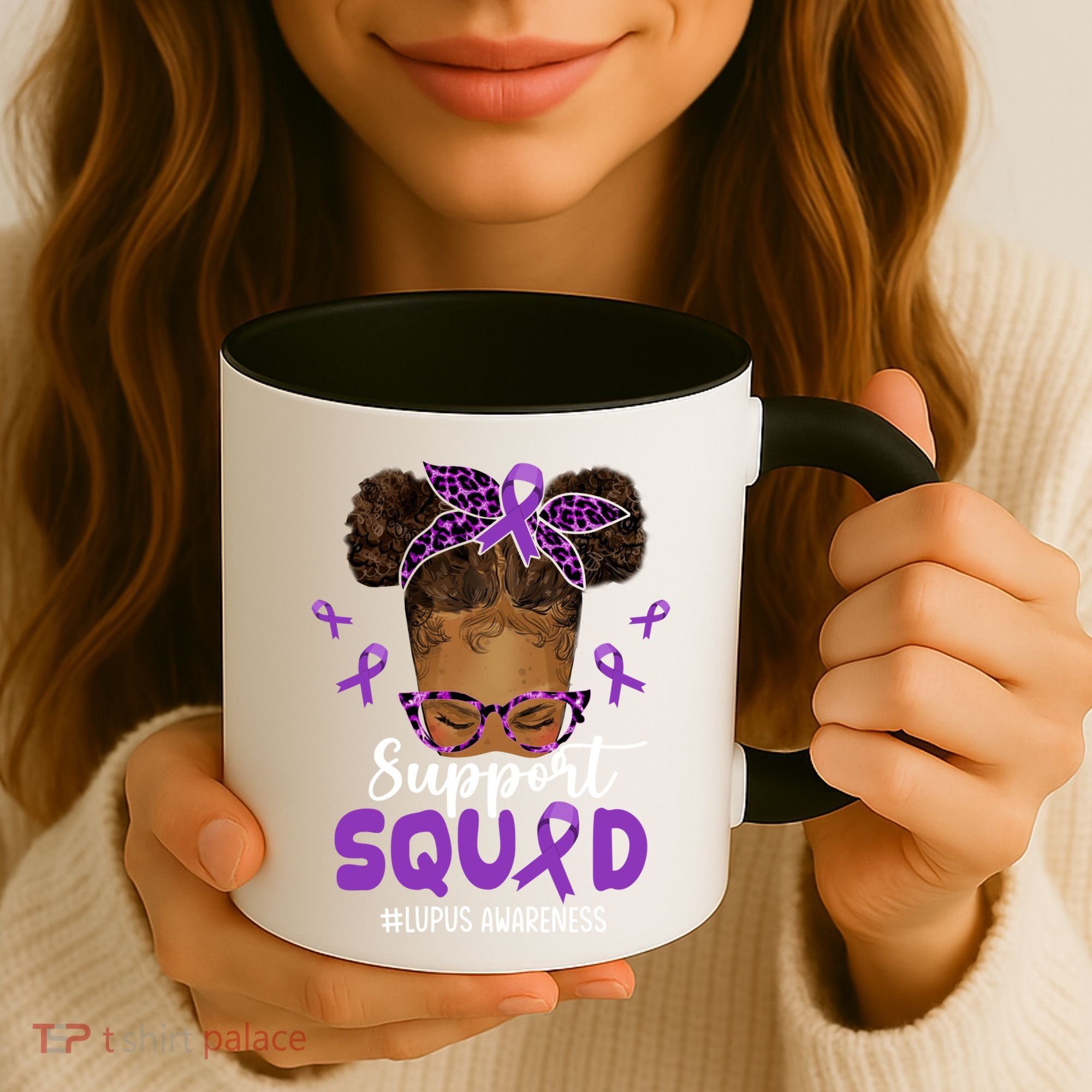 Supportsquad Afro Messy Bun Leopard Lupus Awareness Meaningful Gift Coffee Mug