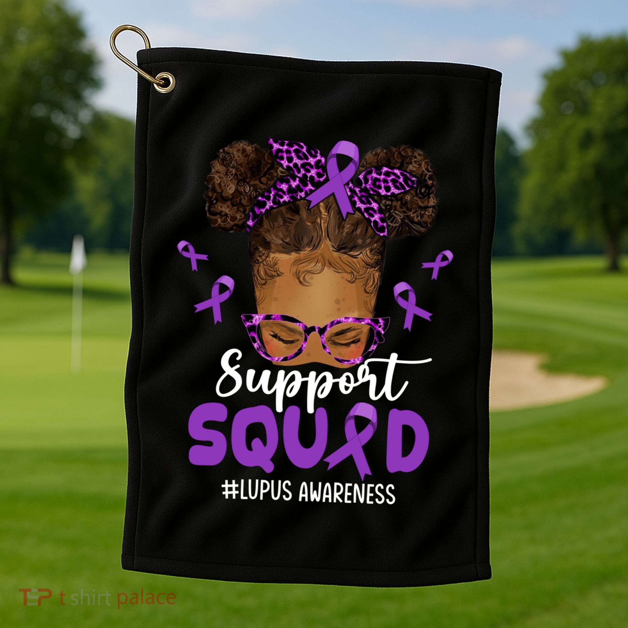 Supportsquad Afro Messy Bun Leopard Lupus Awareness Meaningful Gift Golf Towel