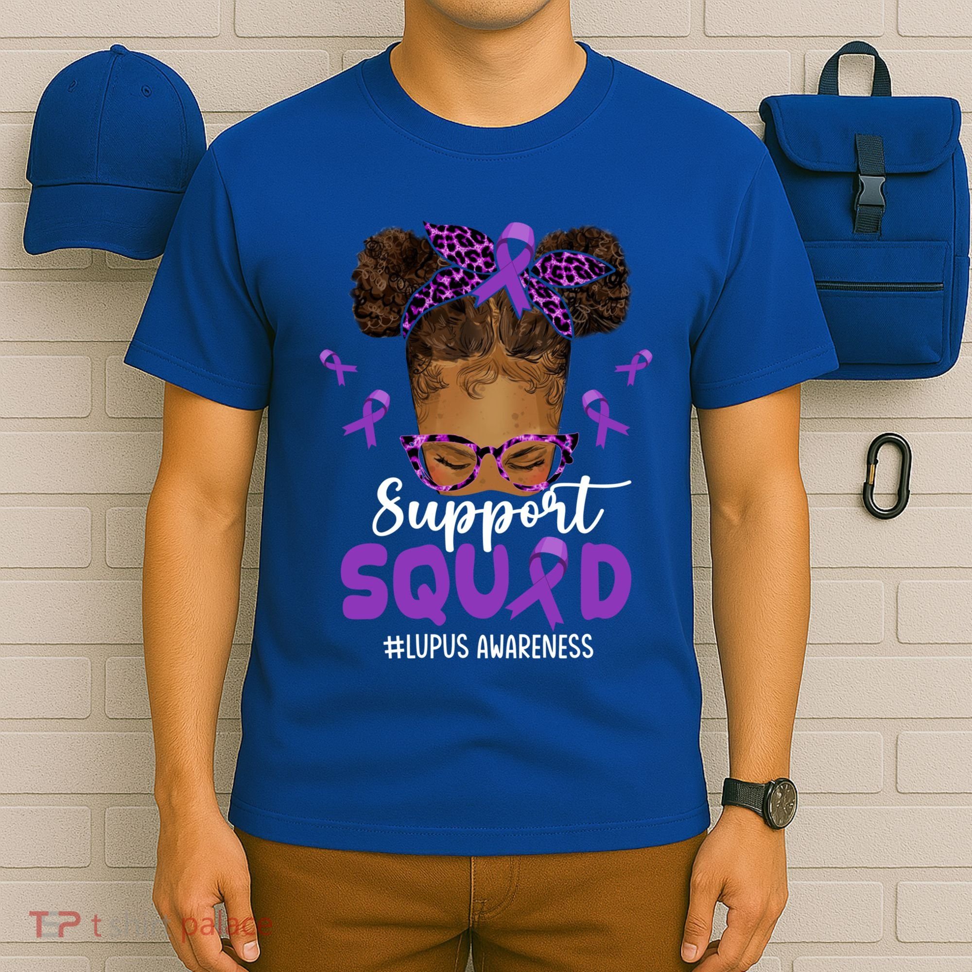 Supportsquad Afro Messy Bun Leopard Lupus Awareness Meaningful Gift T-Shirt