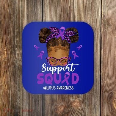 Supportsquad Afro Messy Bun Leopard Lupus Awareness Meaningful Gift Coaster