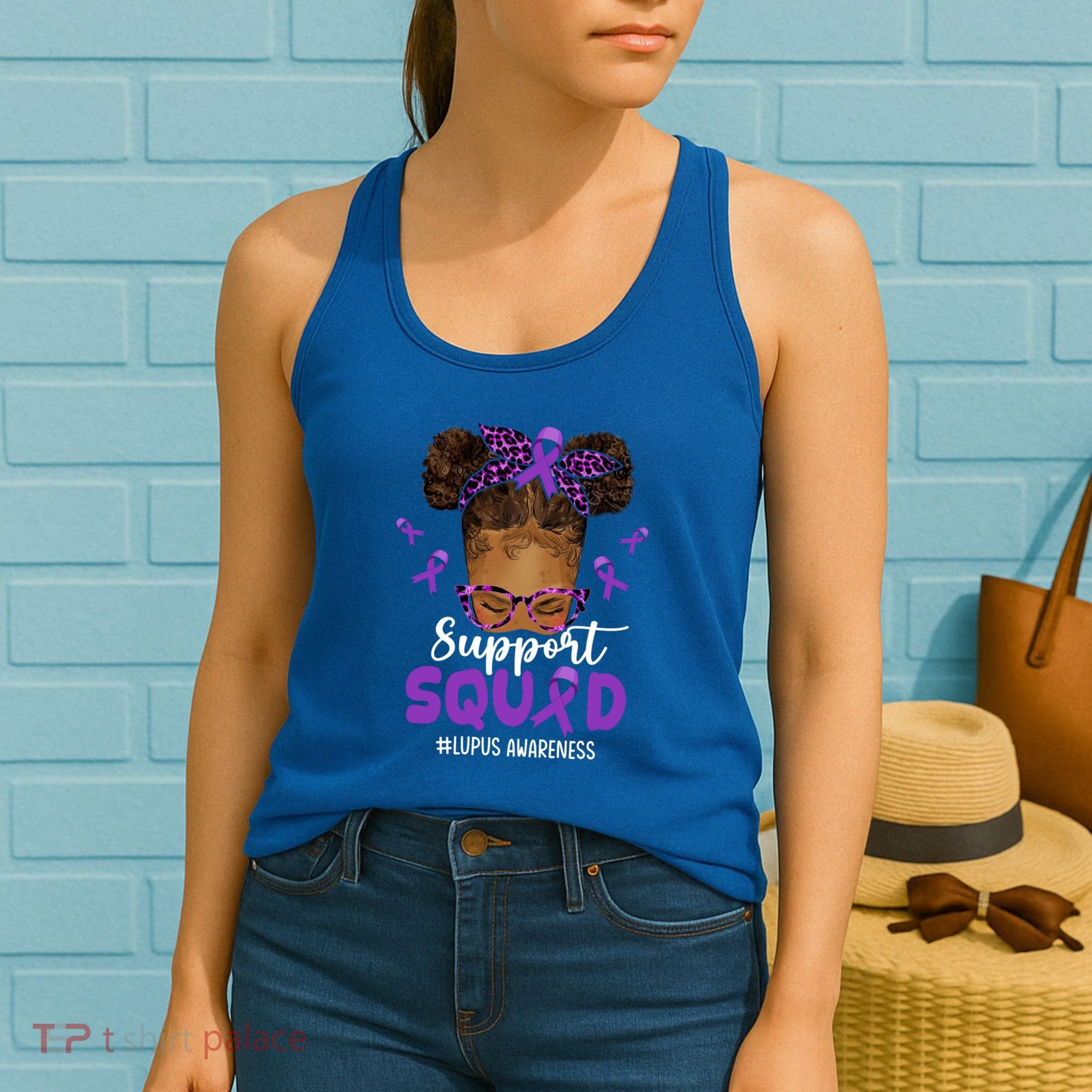 Supportsquad Afro Messy Bun Leopard Lupus Awareness Meaningful Gift Women's Tank Top