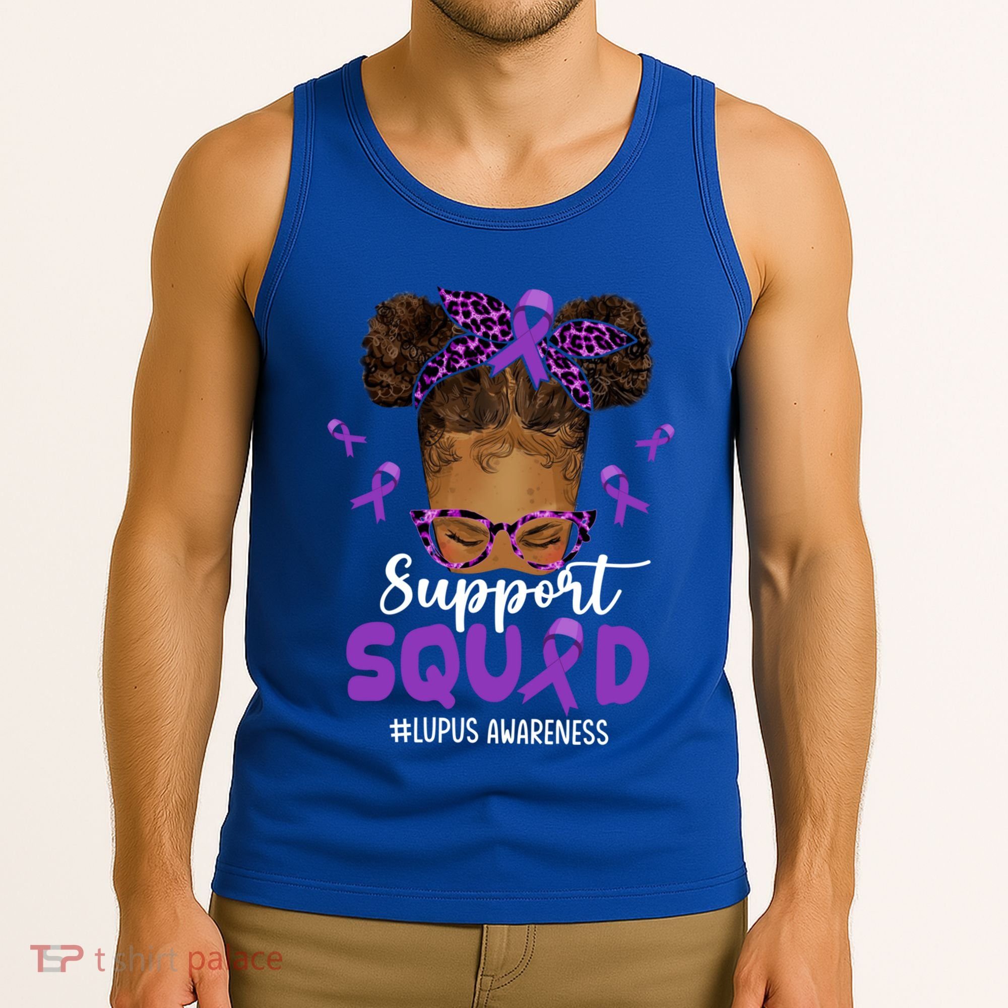 Supportsquad Afro Messy Bun Leopard Lupus Awareness Meaningful Gift Tank Top