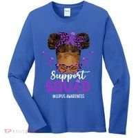 Supportsquad Afro Messy Bun Leopard Lupus Awareness Meaningful Gift Women's Long Sleeve Shirt thumb 0