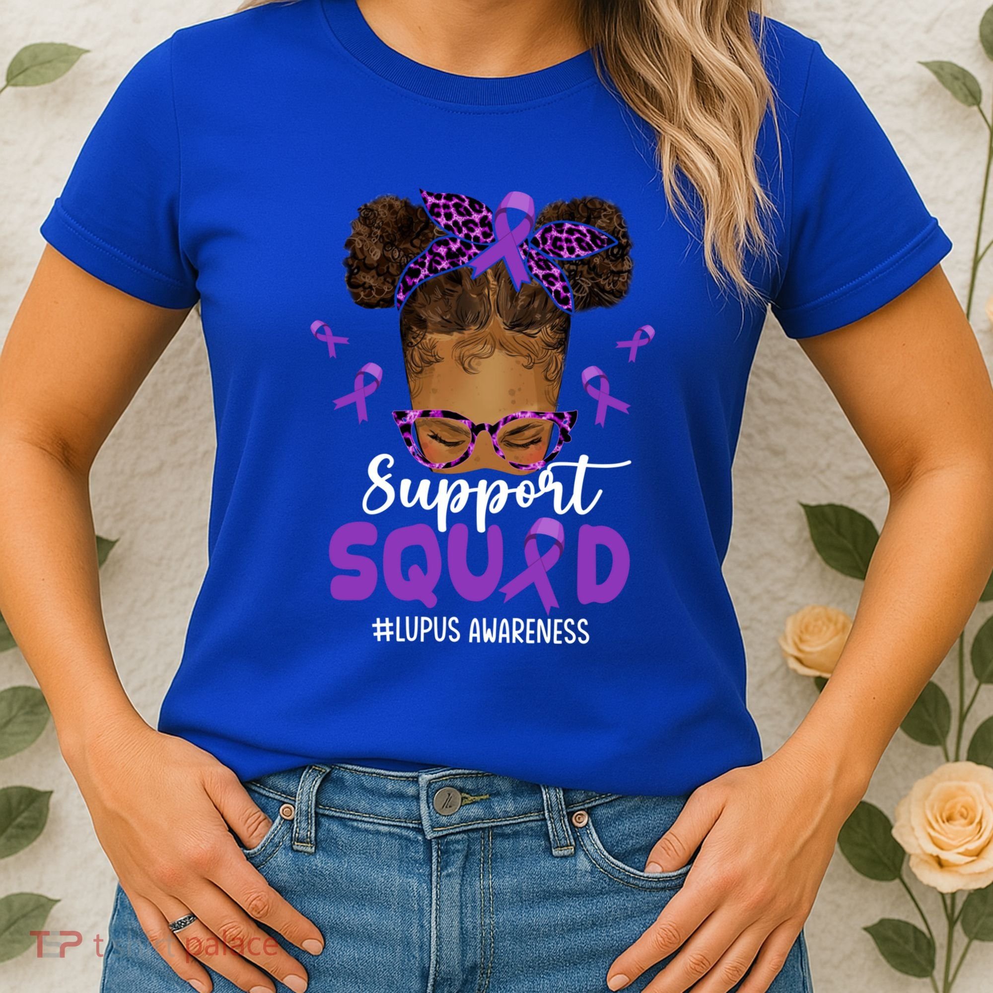 Supportsquad Afro Messy Bun Leopard Lupus Awareness Meaningful Gift Women's T-Shirt