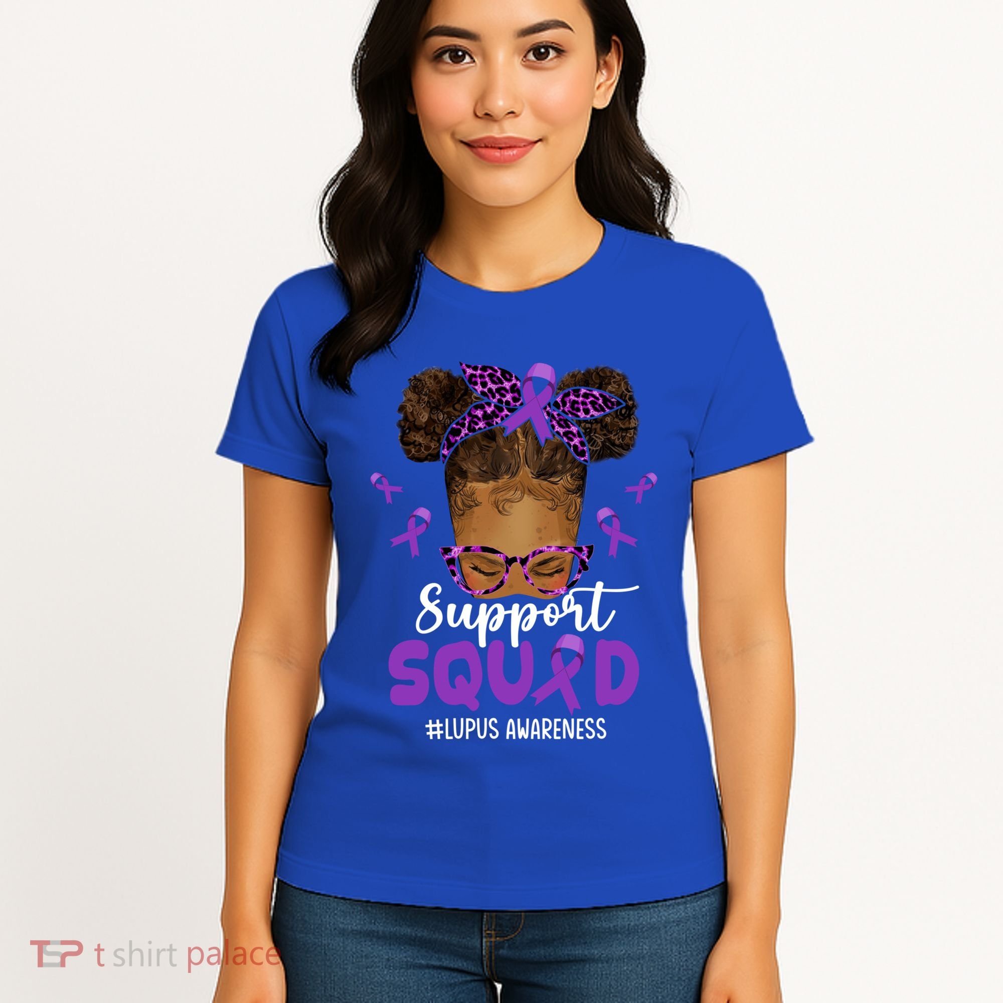 Supportsquad Afro Messy Bun Leopard Lupus Awareness Meaningful Gift Women's T-Shirt