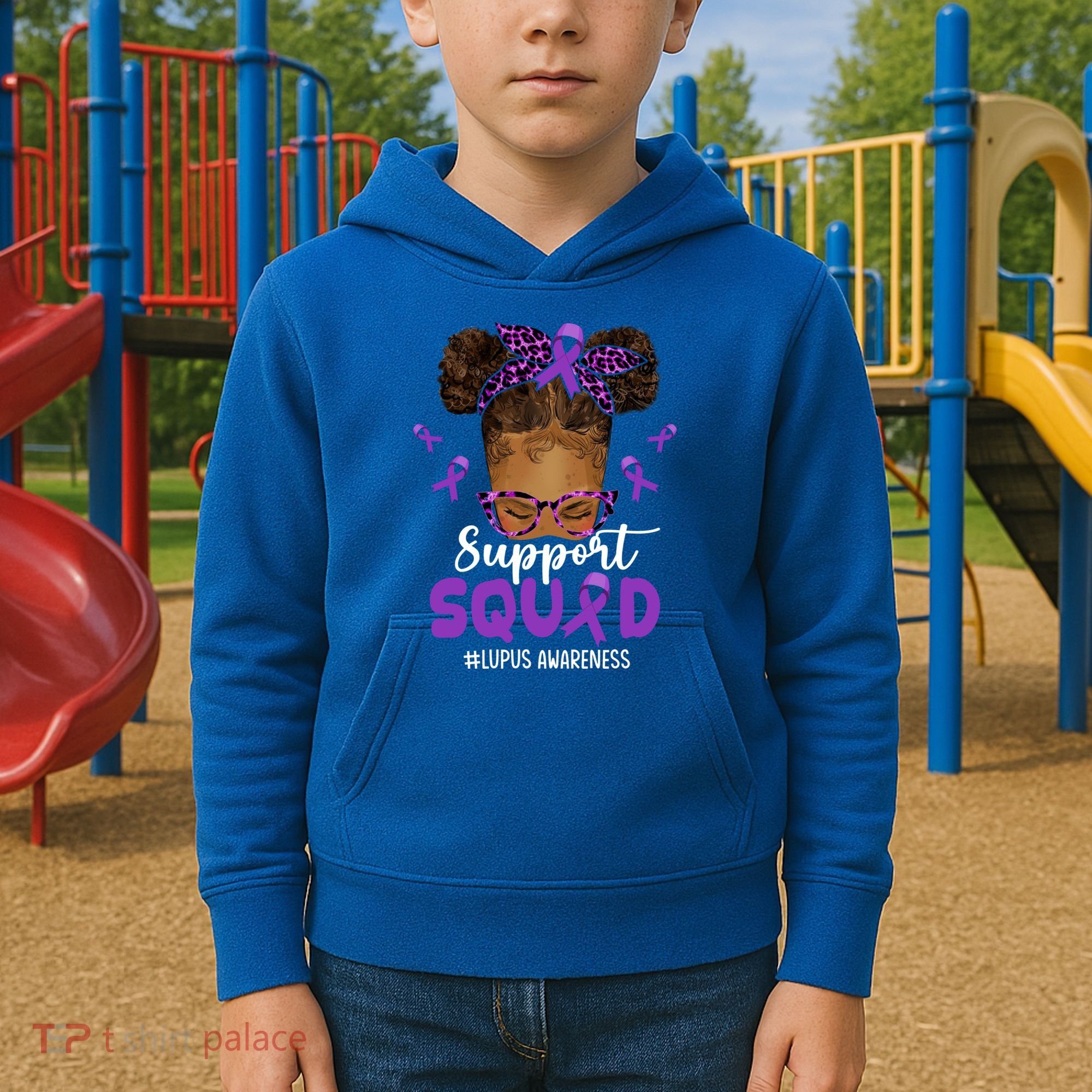 Supportsquad Afro Messy Bun Leopard Lupus Awareness Meaningful Gift Kids Hoodie