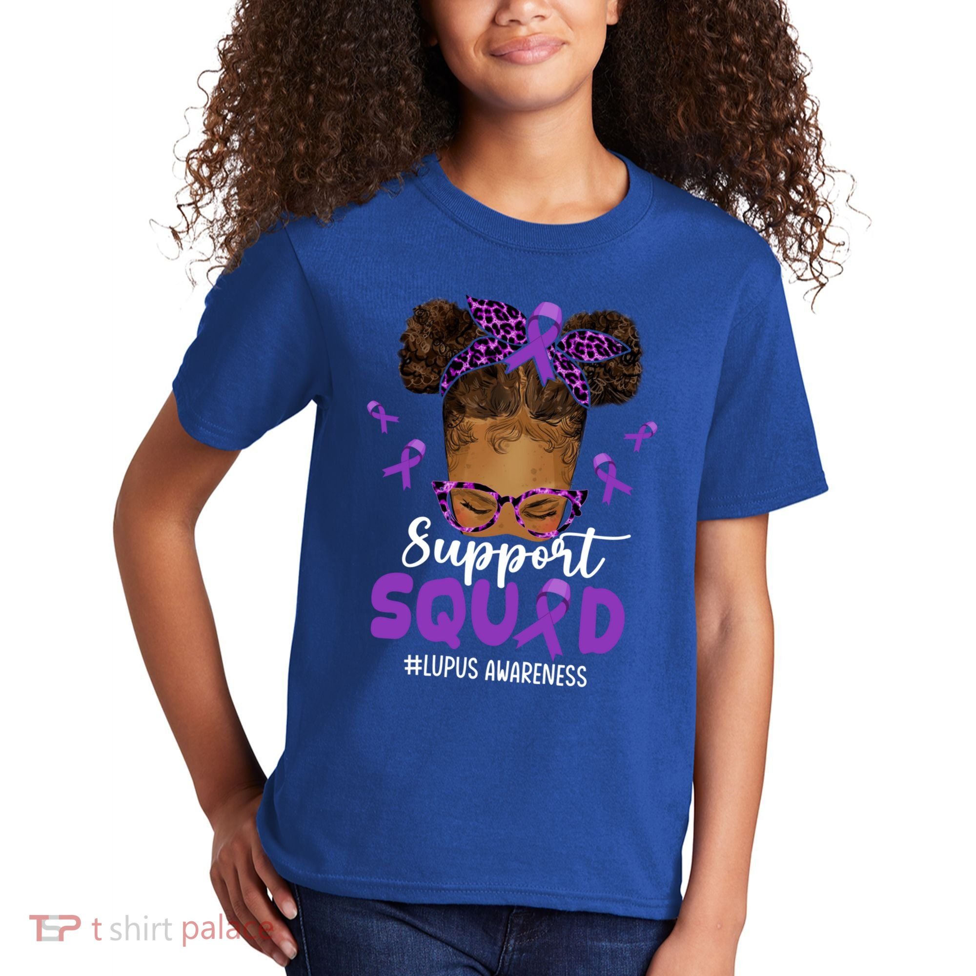 Supportsquad Afro Messy Bun Leopard Lupus Awareness Meaningful Gift Kids T-Shirt