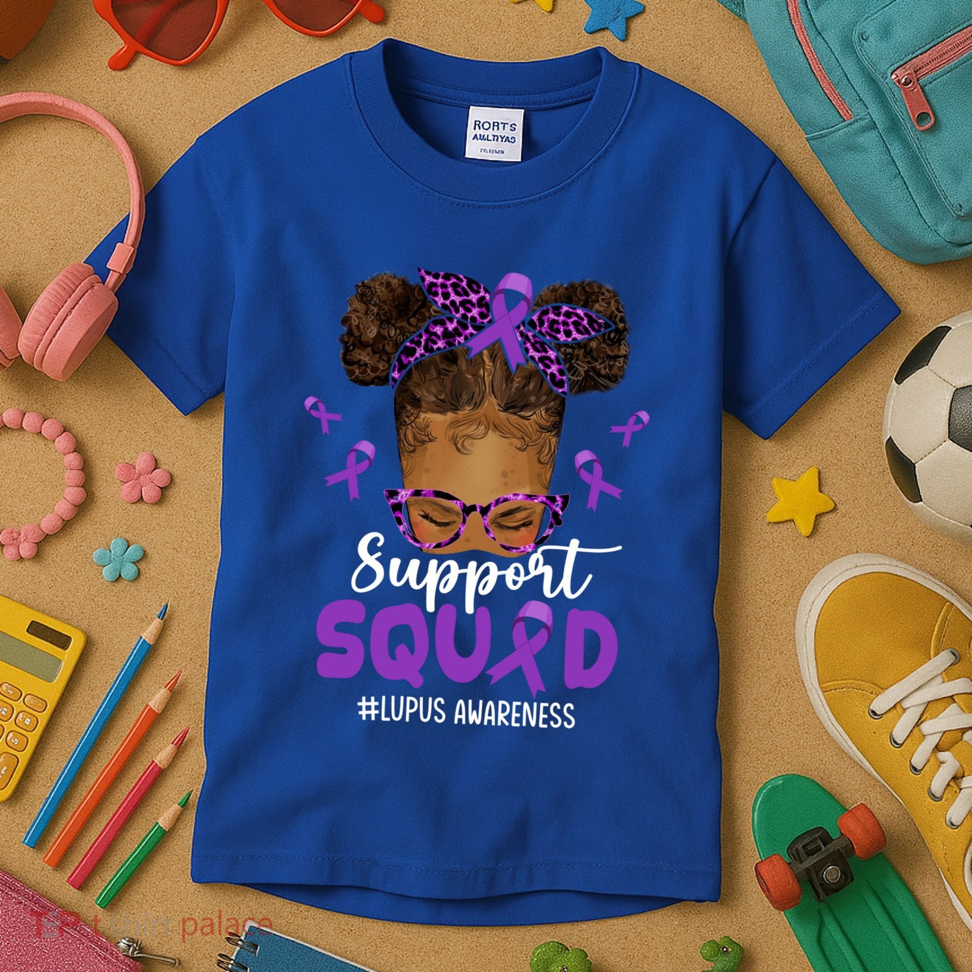 Supportsquad Afro Messy Bun Leopard Lupus Awareness Meaningful Gift Kids T-Shirt