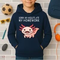 School Axolotl My Axolotl Ate My Homework Cute Axolotl Kids Hoodie thumb 2