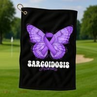 Sarcoidosis Awareness Month Purple Ribbon Butterfly Cool Gift Golf Towel thumb 1