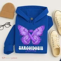 Sarcoidosis Awareness Month Purple Ribbon Butterfly Cool Gift Hoodie thumb 4