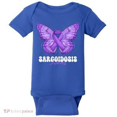 Sarcoidosis Awareness Month Purple Ribbon Butterfly Cool Gift Baby Bodysuit