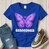 Sarcoidosis Awareness Month Purple Ribbon Butterfly Cool Gift Women's T-Shirt thumb 3