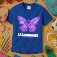 Sarcoidosis Awareness Month Purple Ribbon Butterfly Cool Gift Kids T-Shirt thumb 3