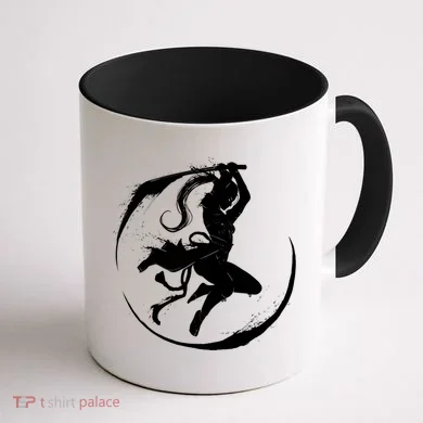 Samurai Lady Katana Slashing Circle Coffee Mug back