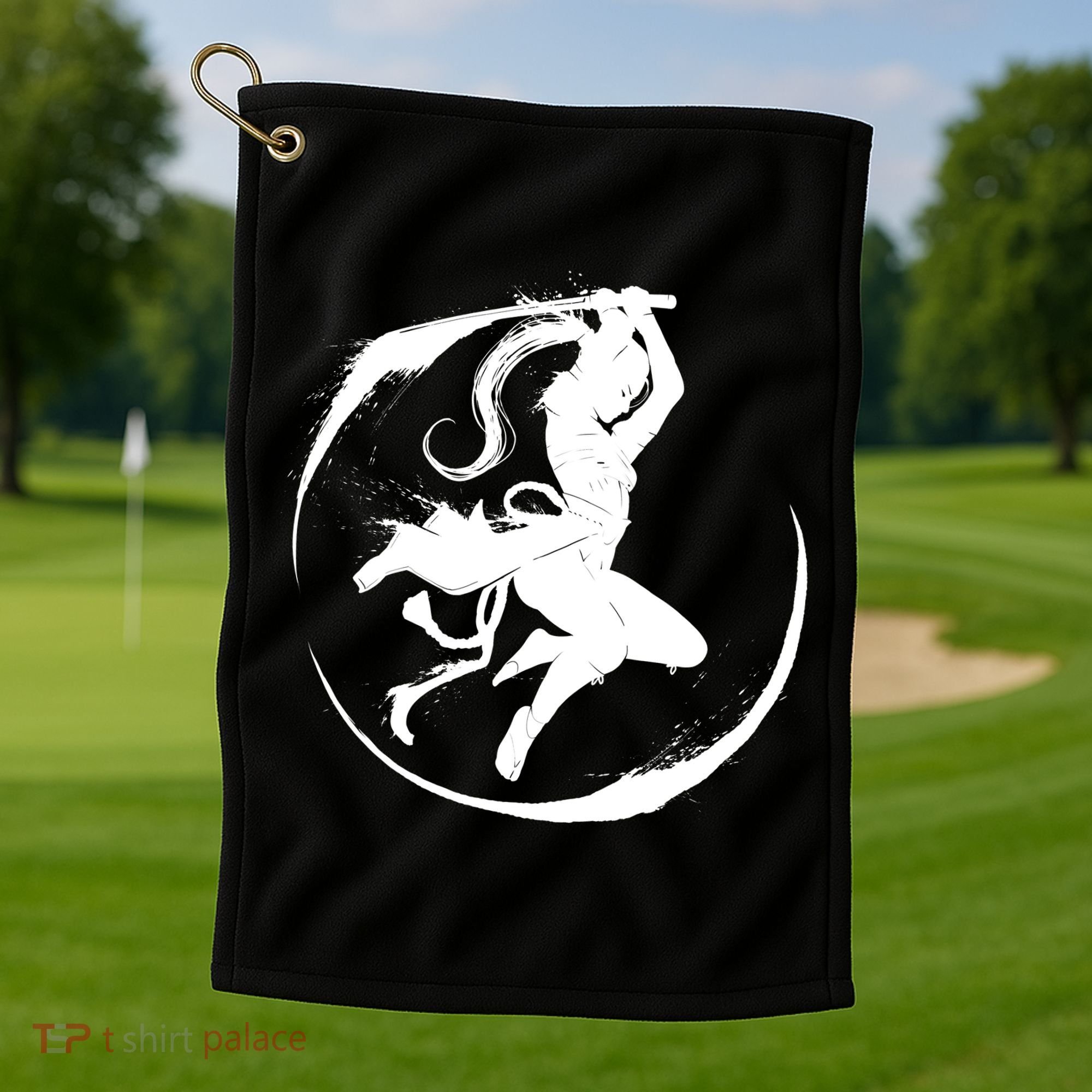 Samurai Lady Katana Slashing Circle Golf Towel