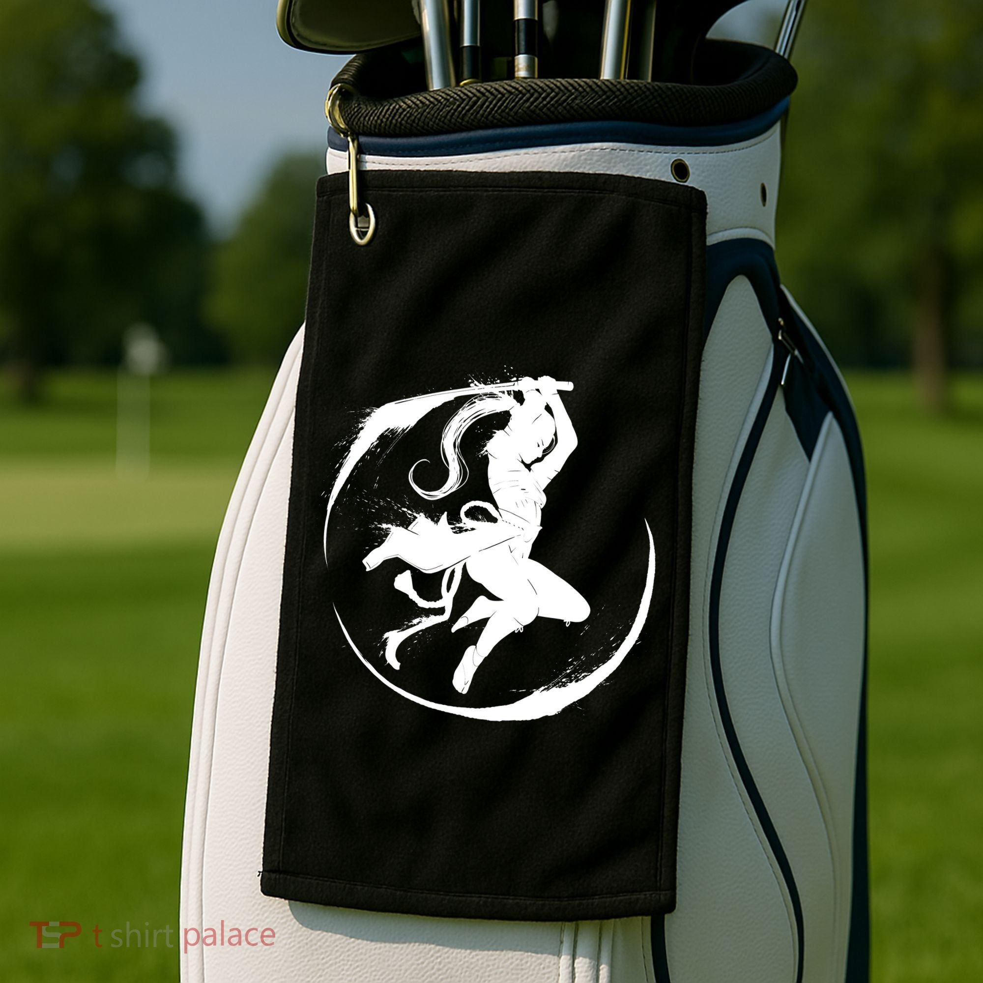 Samurai Lady Katana Slashing Circle Golf Towel