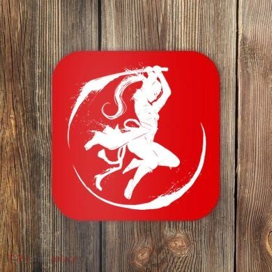 Samurai Lady Katana Slashing Circle Coaster