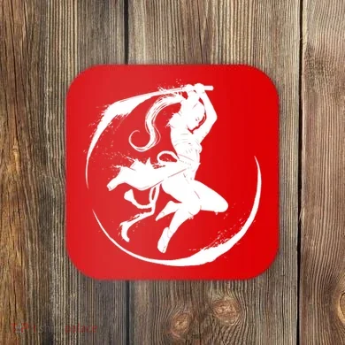 Samurai Lady Katana Slashing Circle Coaster