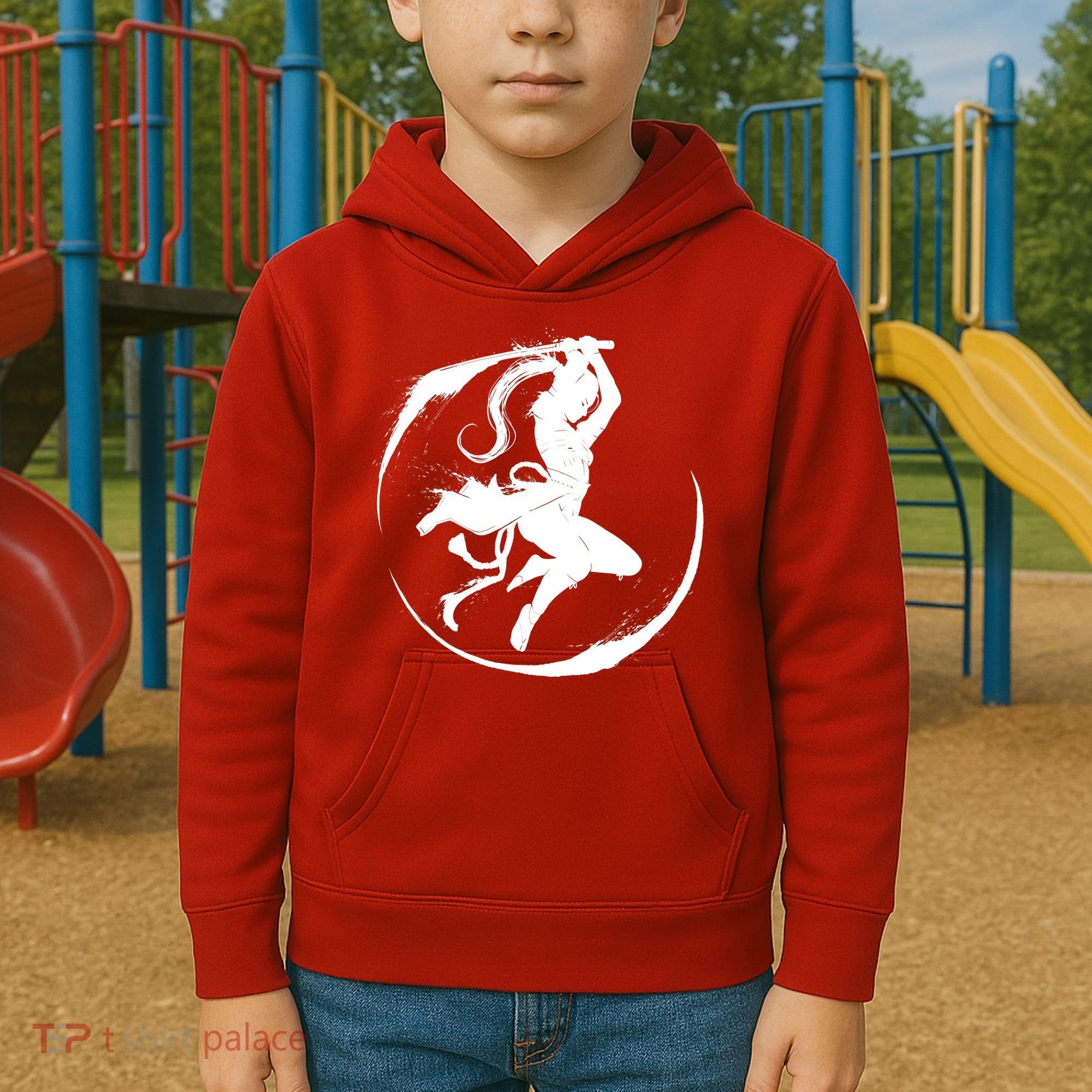 Samurai Lady Katana Slashing Circle Kids Hoodie