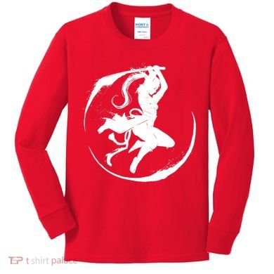 Samurai Lady Katana Slashing Circle Kids Long Sleeve Shirt