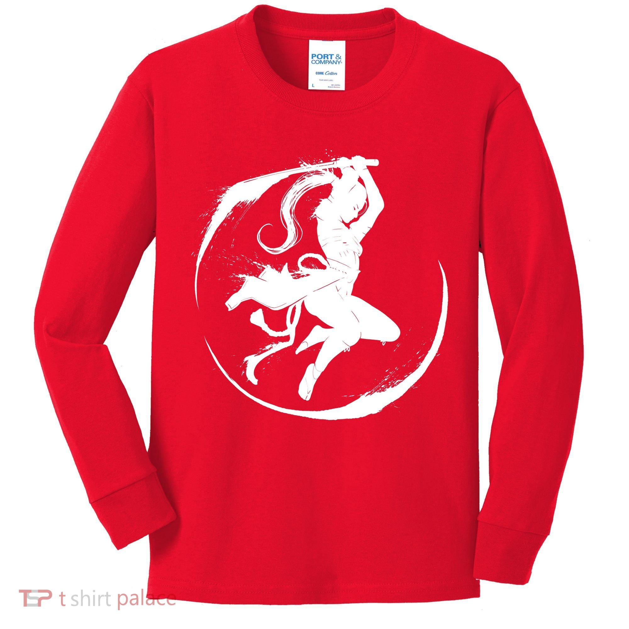 Samurai Lady Katana Slashing Circle Kids Long Sleeve Shirt