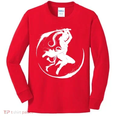 Samurai Lady Katana Slashing Circle Kids Long Sleeve Shirt