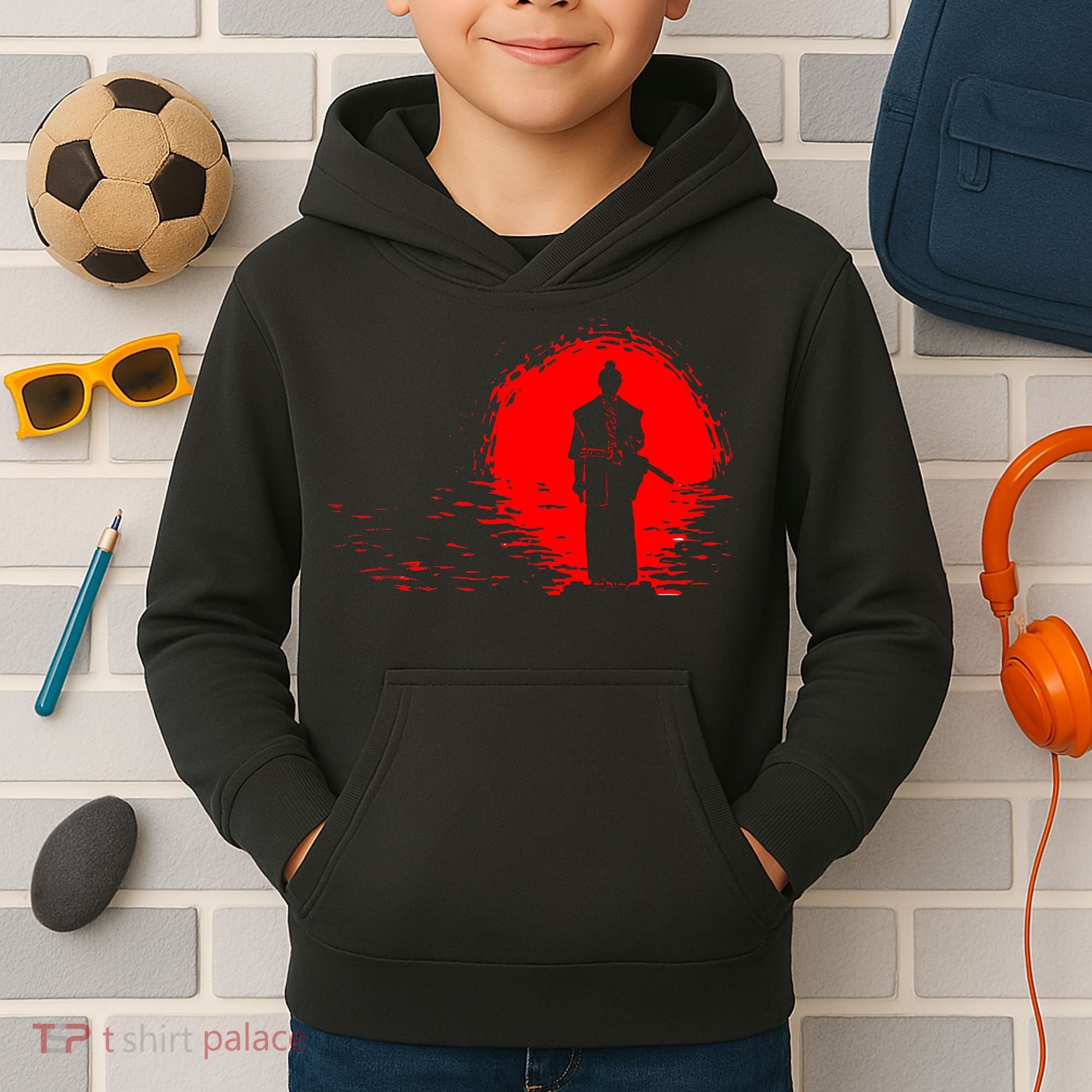 Samurai Red Sun Warrior Hollow Kids Hoodie