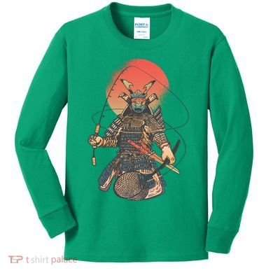 Samurai Warrior Fishing Kids Long Sleeve Shirt