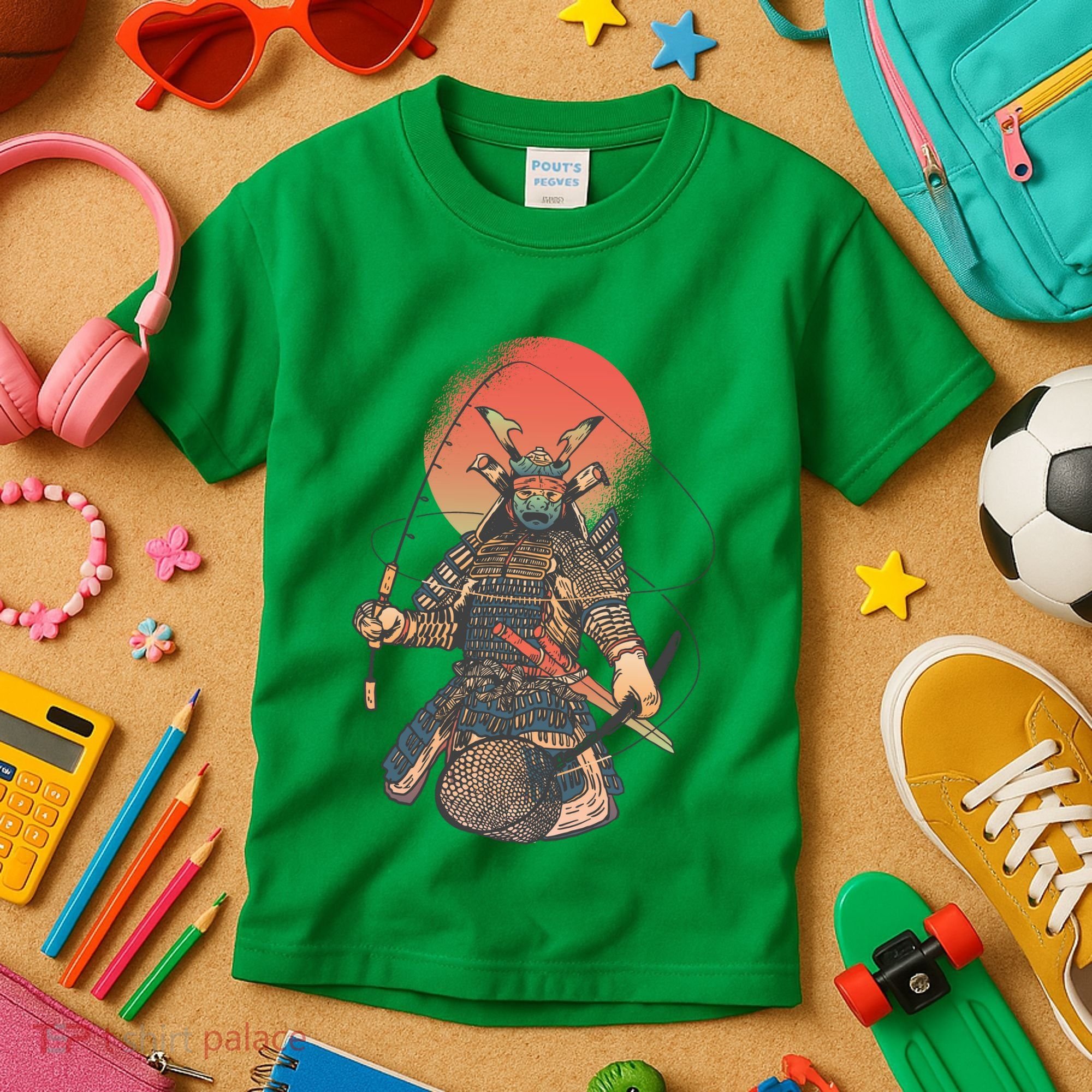 Samurai Warrior Fishing Kids T-Shirt