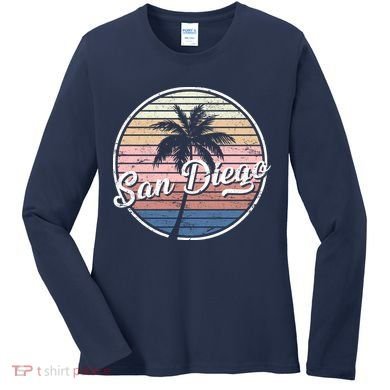 San Diego Palm Tree Vintage Retro Women's Long Sleeve Shirt