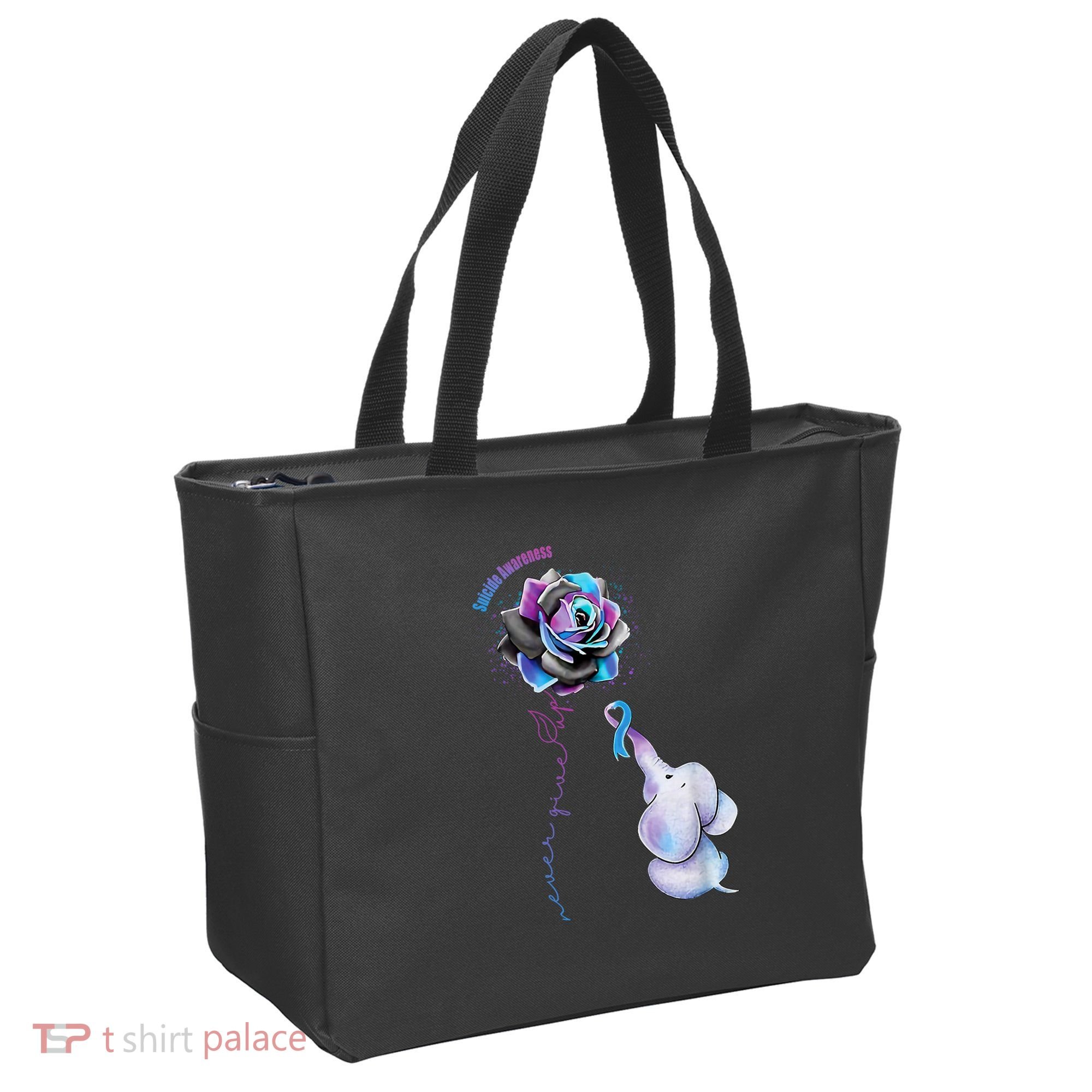 Suicide Awareness Never Give Up Elephant Tote Bag
