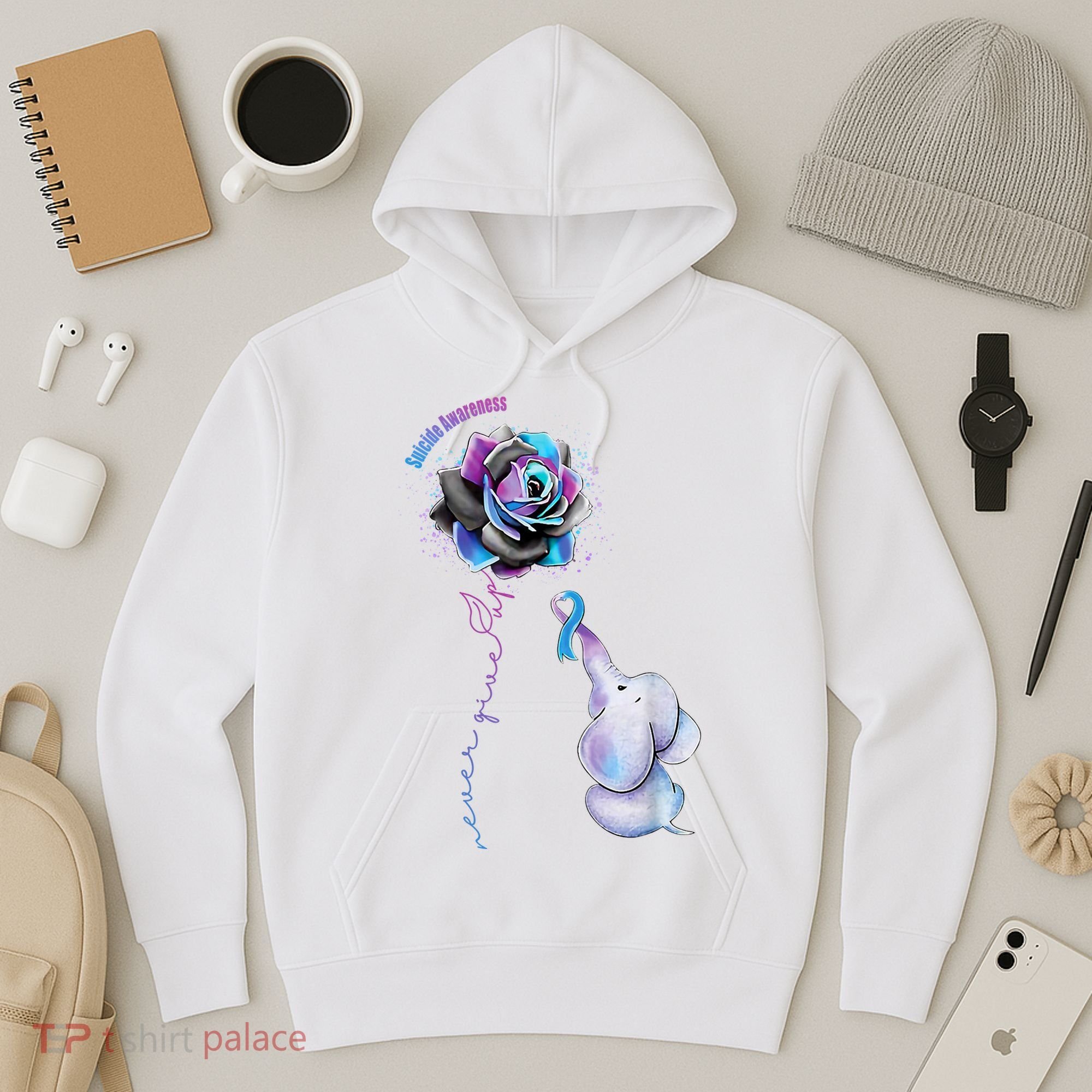 Suicide Awareness Never Give Up Elephant Hoodie