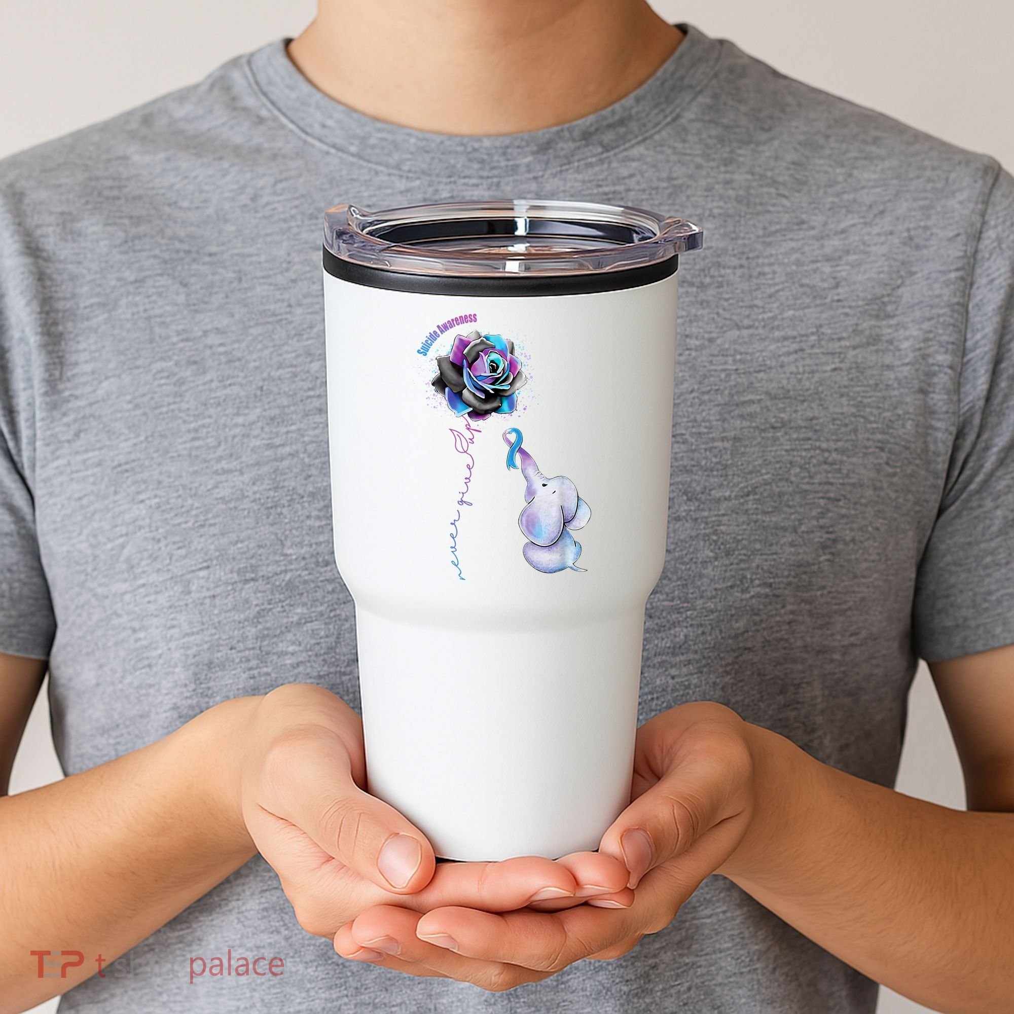 Suicide Awareness Never Give Up Elephant Tumbler