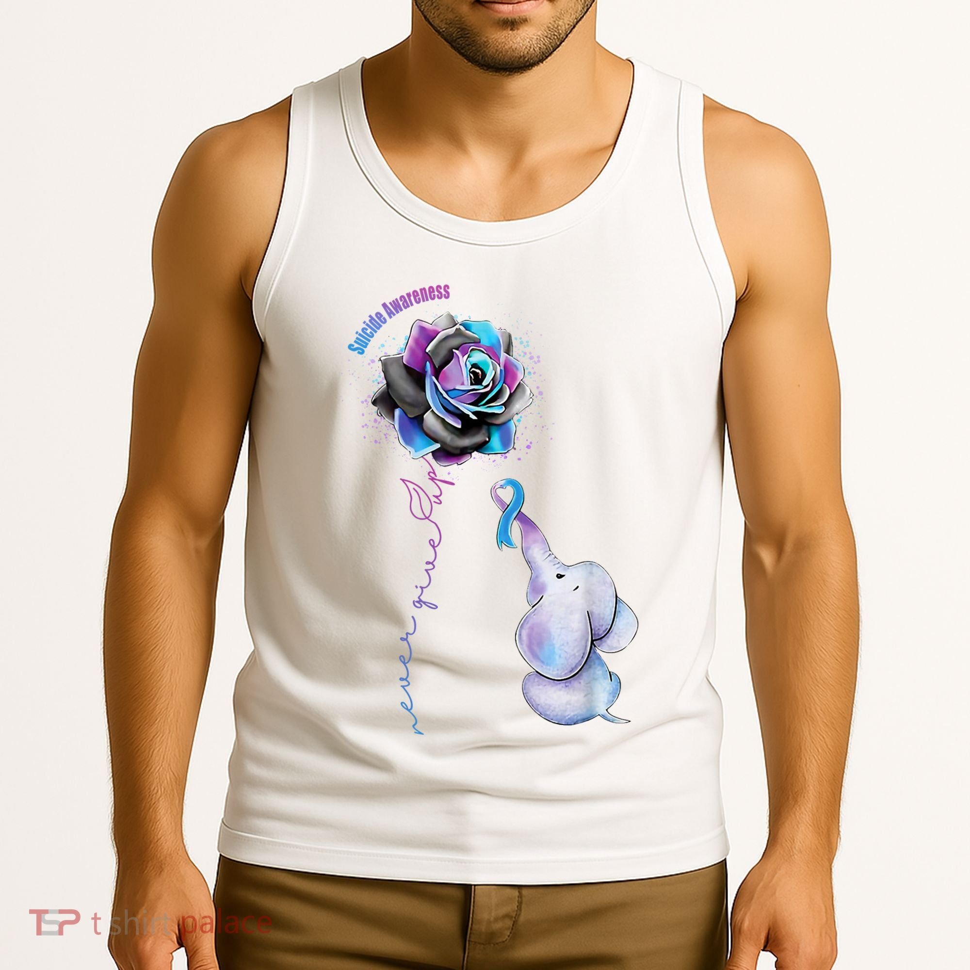 Suicide Awareness Never Give Up Elephant Tank Top
