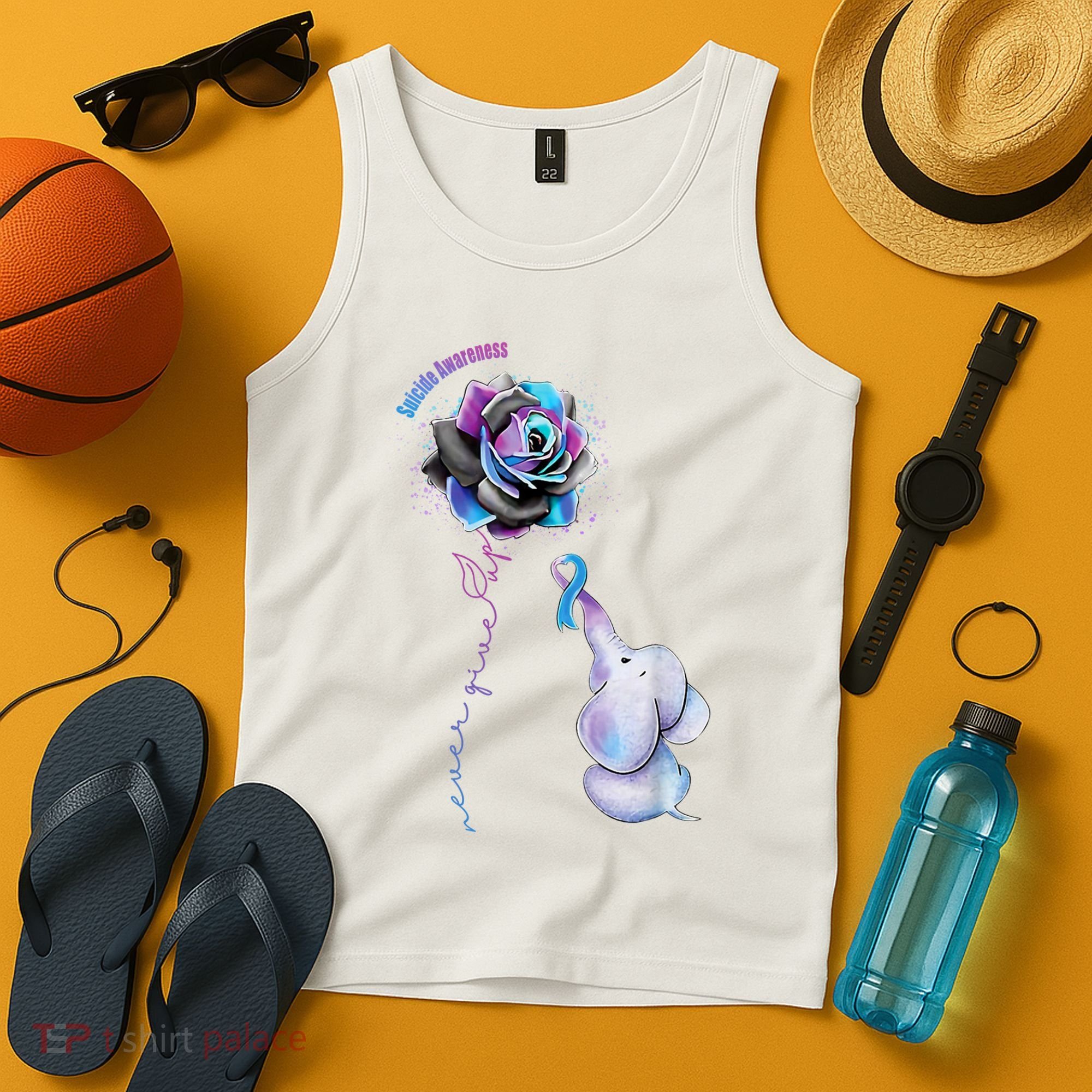 Suicide Awareness Never Give Up Elephant Tank Top