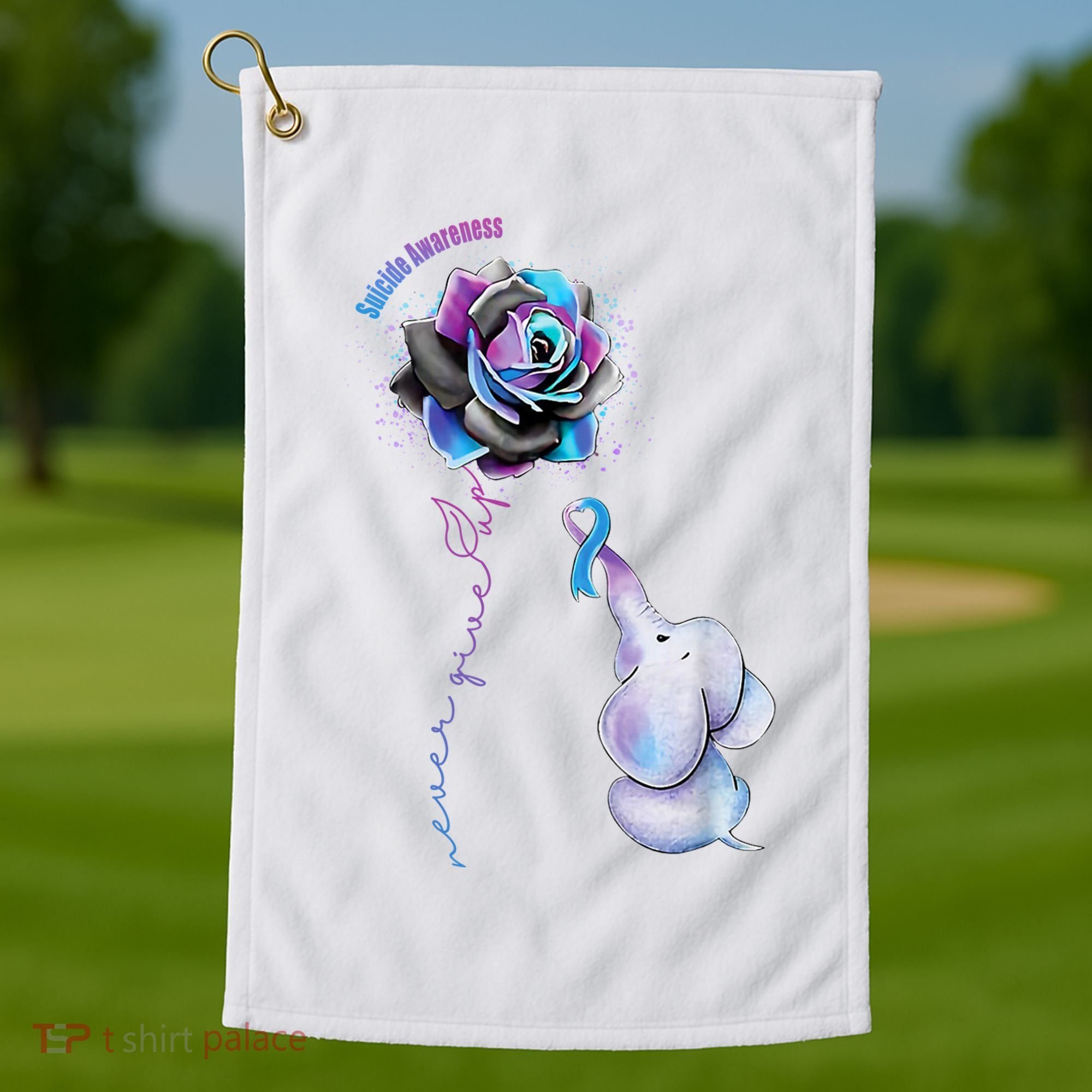 Suicide Awareness Never Give Up Elephant Golf Towel