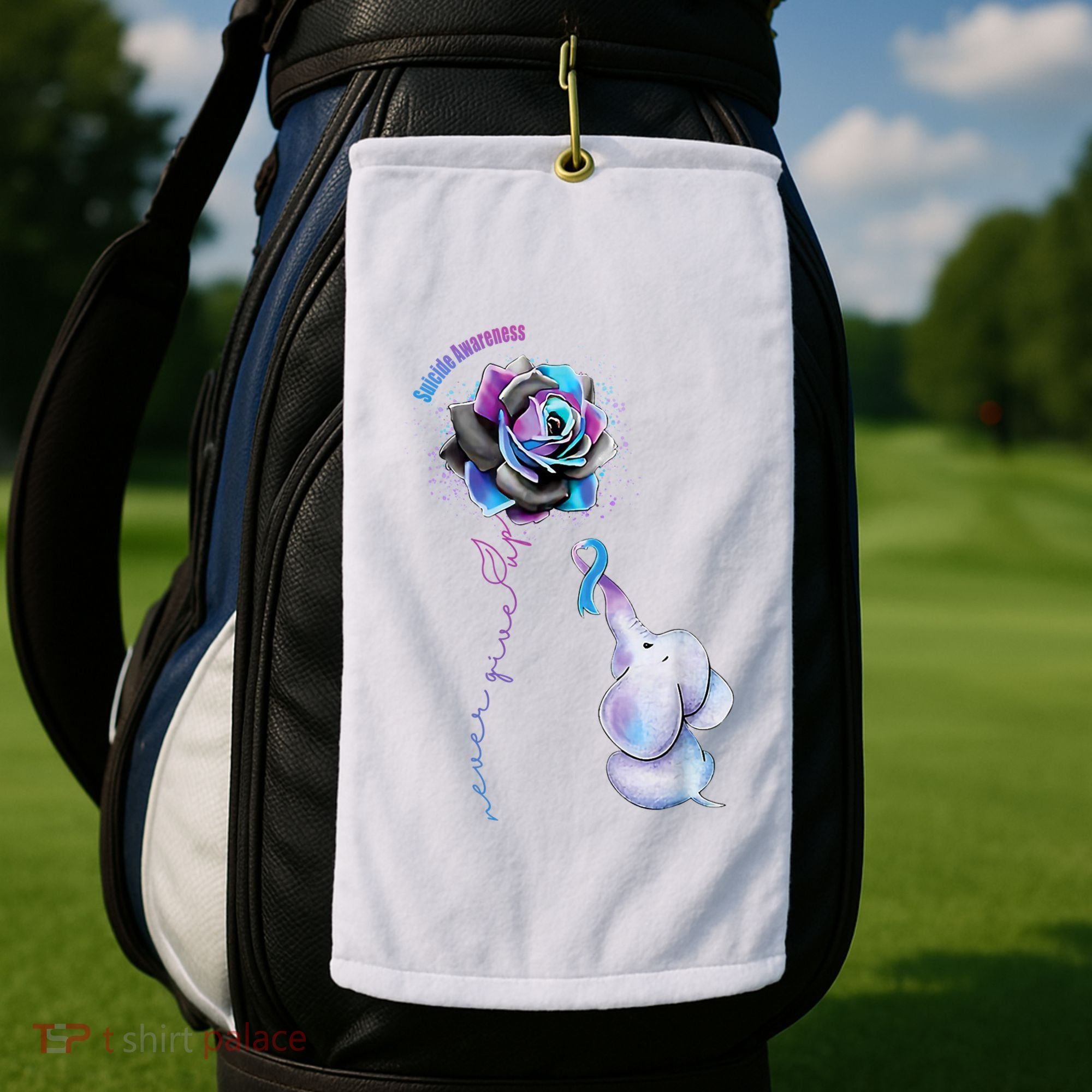 Suicide Awareness Never Give Up Elephant Golf Towel