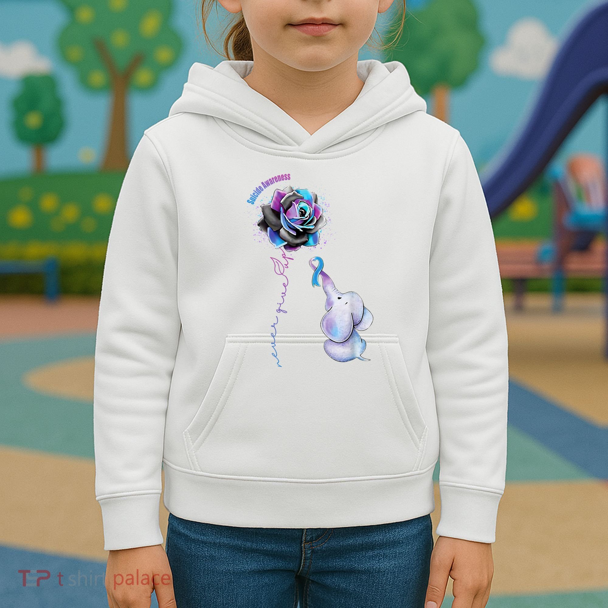 Suicide Awareness Never Give Up Elephant Kids Hoodie
